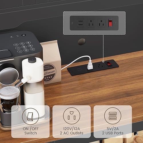 Miniatura 4 de Itaar Armario de despensa de 71 pulgadas con estación de carga y luz LED, armario de despensa de cocina con soporte para microondas, armarios de