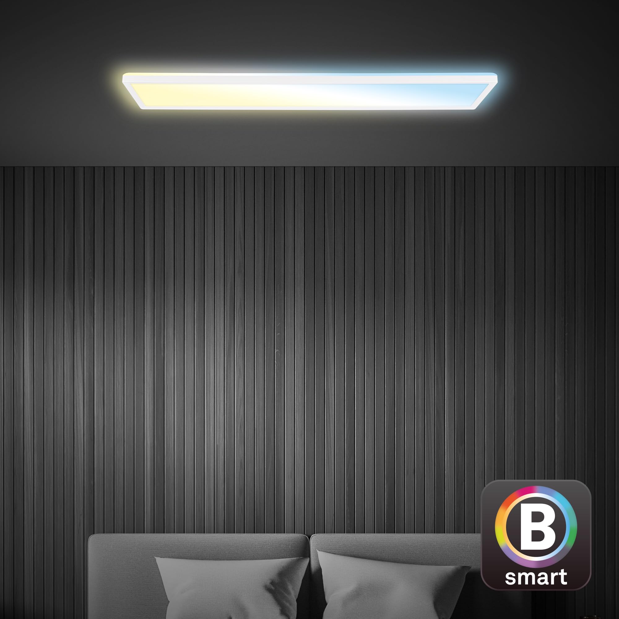 BRILONER - LED Deckenlampe 98cm flach Smart Home, funktioniert mit Alexa, Fernbedienung, Lampe, Deckenleuchte, Wohnzimmerlampe, LED Panel, Küchenlampe, Schlafzimmerlampe, 98x20x3 cm, Weiß