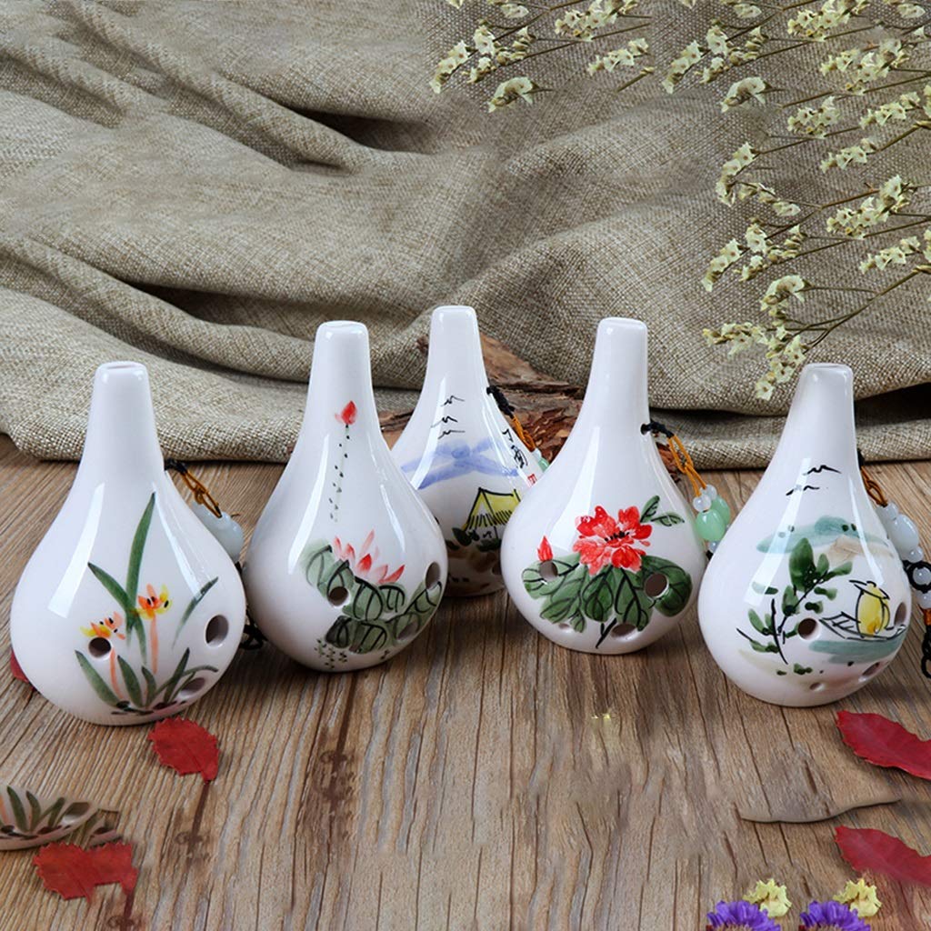 ocarina, Ocarina in argilla a 6 fori contralto in Do for principianti, for imparare a suonare, con custodia in tessuto + cordino + panno for la pulizia(White C)