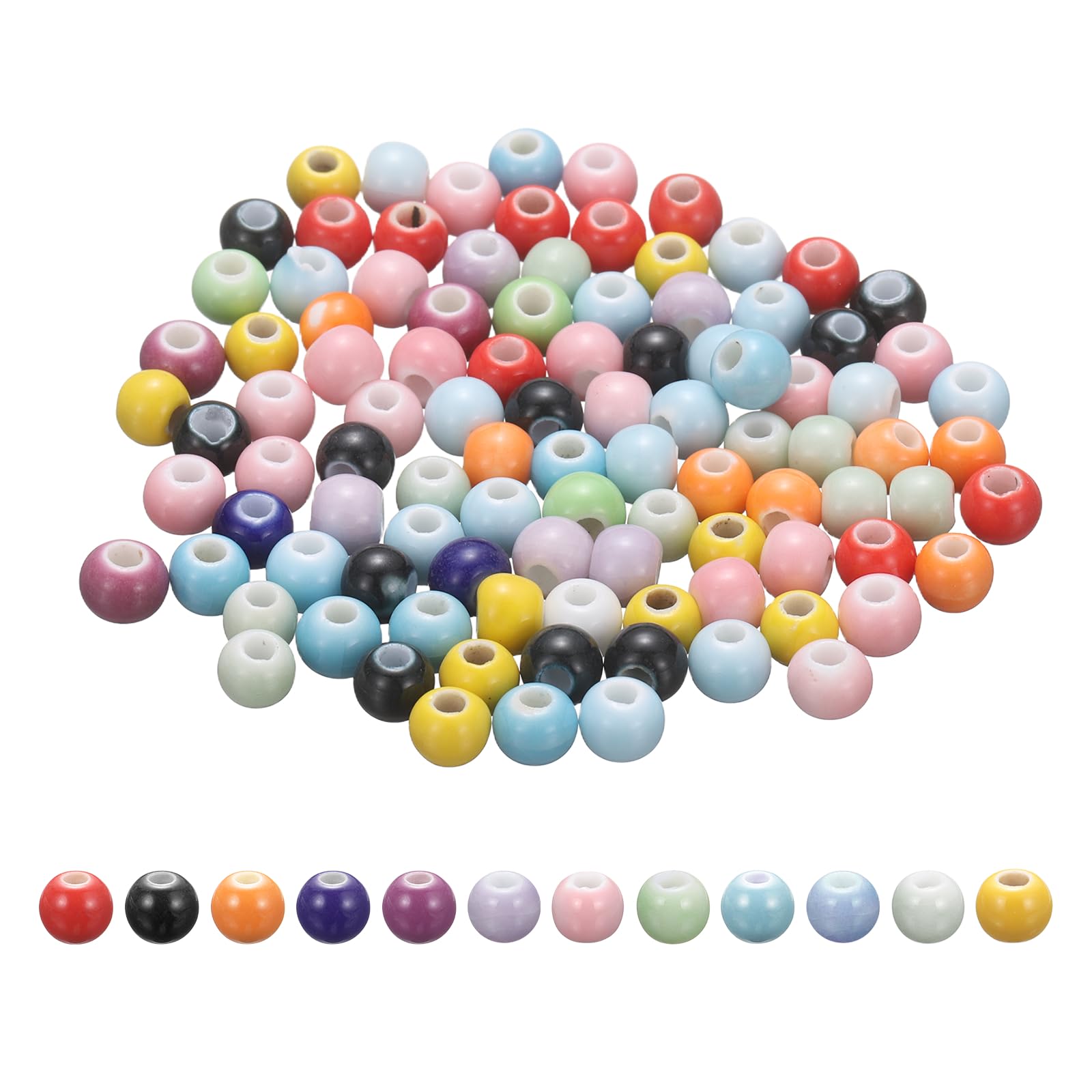 PATIKIL 100 Pcs Porcelain Beads, 6 mm Round Ceramic Handmade Spacer Loose Beads for Bracelet Necklace Earring Jewelry Making DIY Crafts, Mixed Color