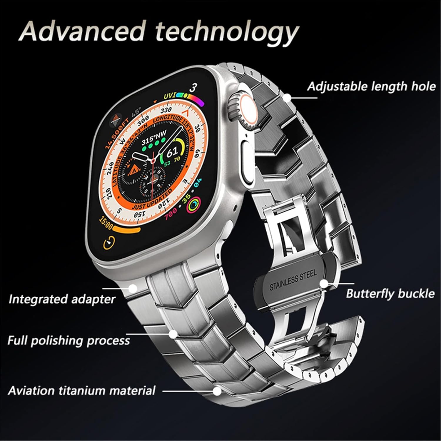 Compatible with Apple Watch Band 49mm 45mm 44mm 42mm 41mm 40mm 38mm, Genuine Titanium Metal Adjustable Business Band for iWatch Ultra 1 2 Series 9 8 7 6 SE 5 4 3 2 1
