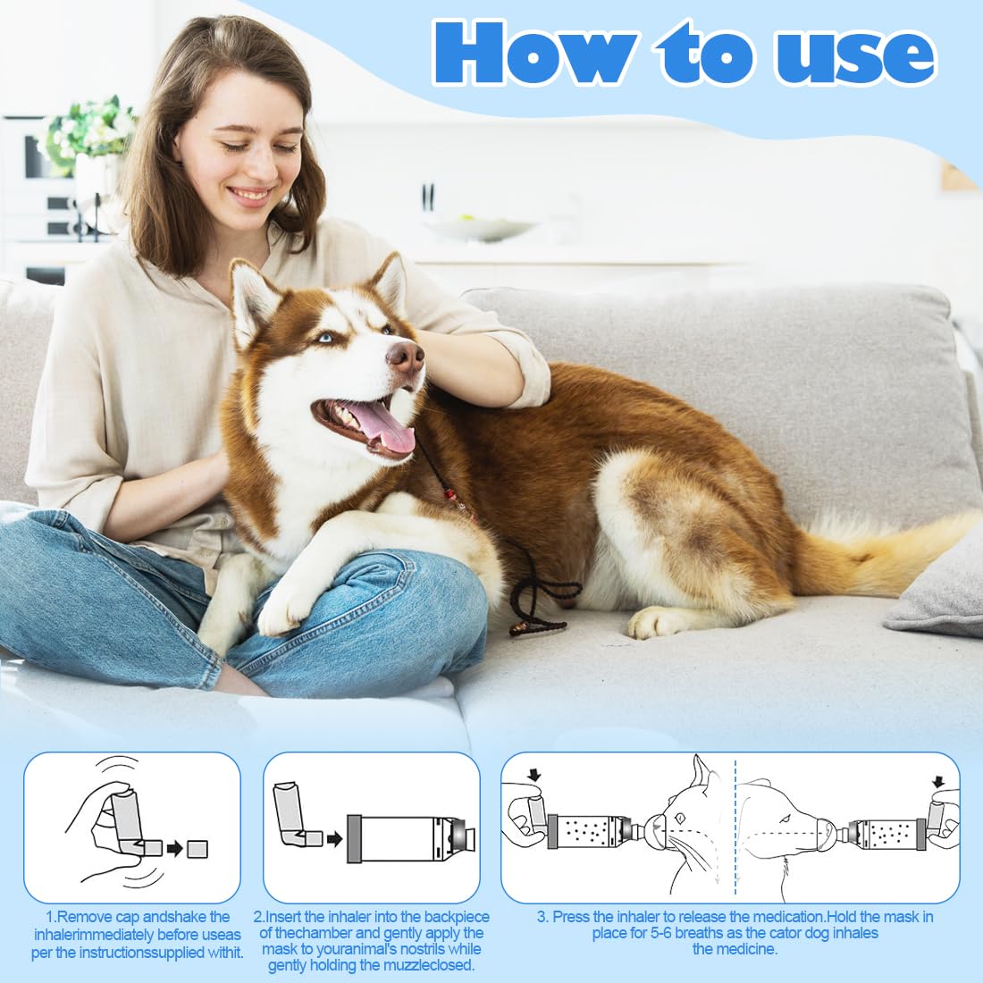 Inhalador para Mascotas con 2 Mascarillas para Gatos y Perros | Cámara de Aerosol con Indicador de Respiración | Compatible con MDI | Mascarilla de Silicona Suave | Ayuda de Inhalación Portátil