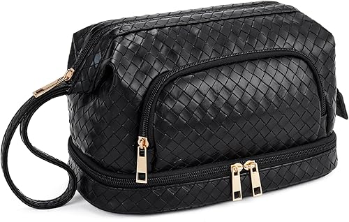 Miniatura 9 de Telena Bolsa de cosméticos Bolsa de viaje de maquillaje grande de gran apertura acolchada Organizador de maquillaje de doble capa portátil, 1-Rosa,