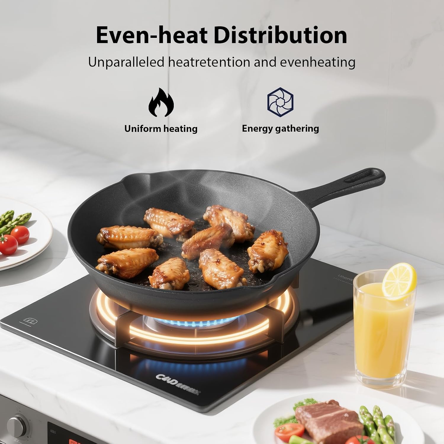 LOVEWE Cast Iron Skillet Set, 3-Piece, Black, 6 inch, 8 inch, 10 inch, Even Heat Distribution, Pre-Seasoned