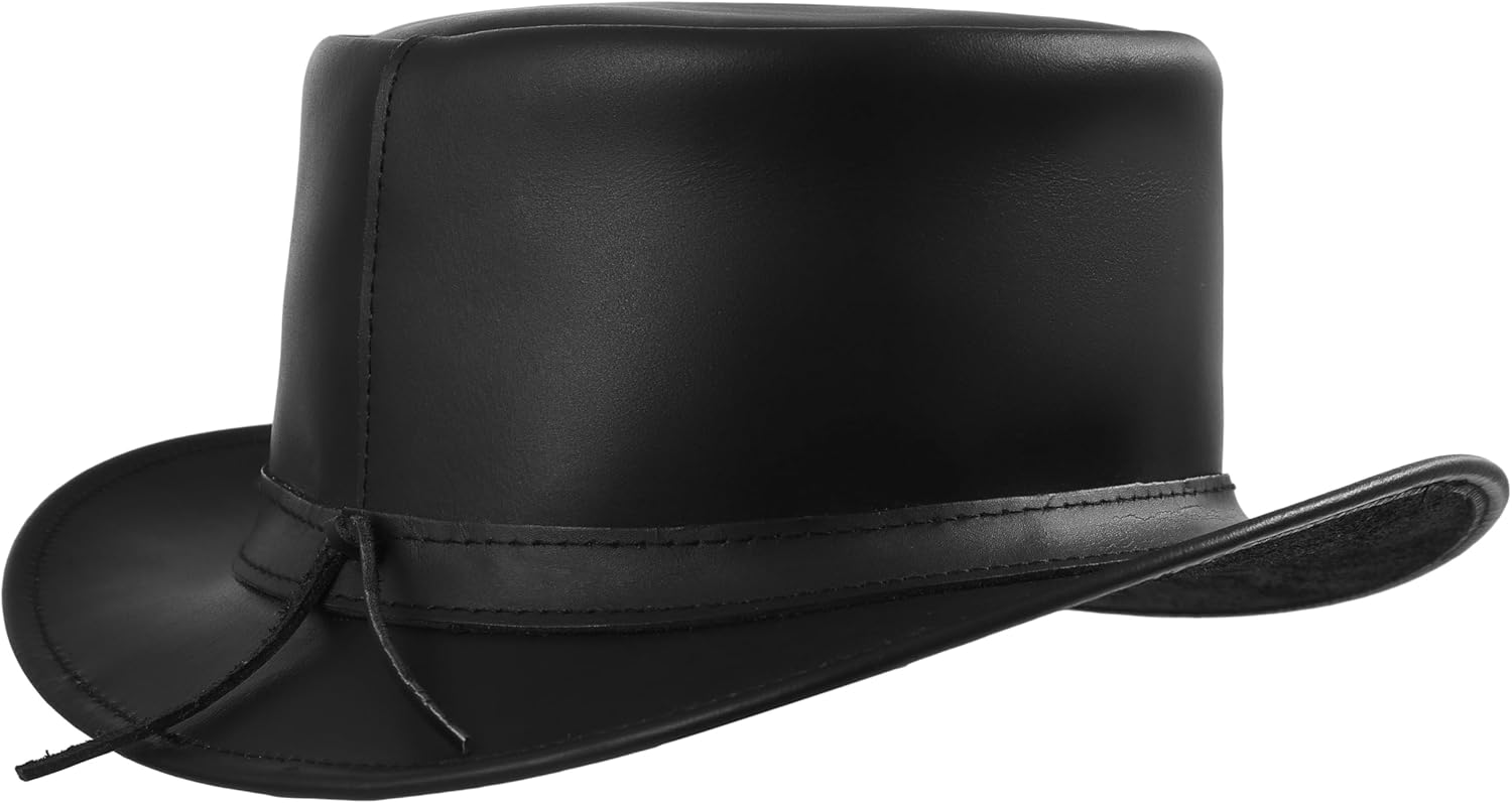 Top Hat for Men & Women Stylish Costume Handmade Cowhide Leather Waterproof with Shapeable Brim Headband Fashion Steampunk - Image 4