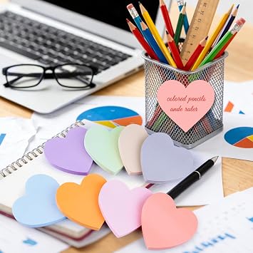 Heart Sticky Notes 640 Sheets, 8 Pads Cute Heart Shaped Post it Notes | Small Cute Sticky Notes, Strong Adhesive Post, Clean Removal, 80 Sheets/pad