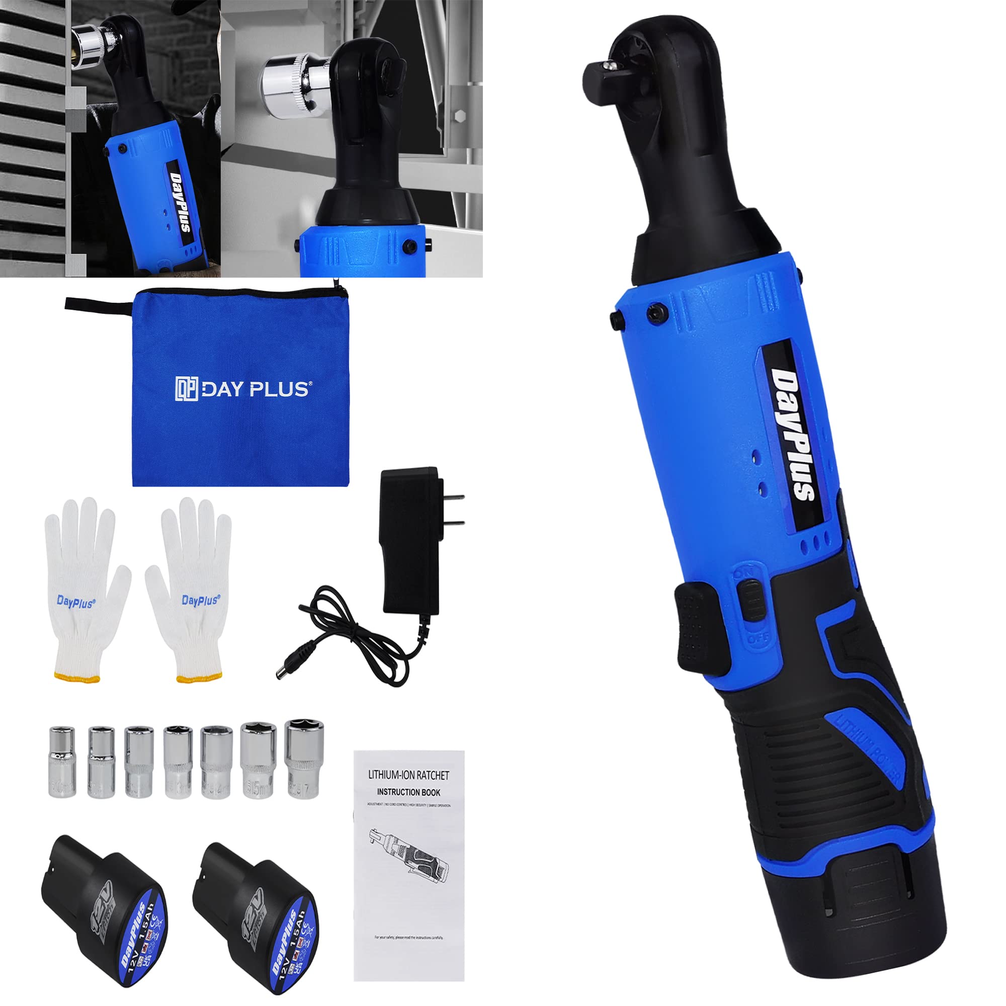 ANSIMIDA Cordless Electric Ratchet Wrench Kit, 0-2300 RPM 3/8 Inch Power Ratchet Wrench with Variable Speed Trigger 2-Pack 1.5Ah Li-Ion Batteries, 7 Sockets, 1-Hour Fast Charge