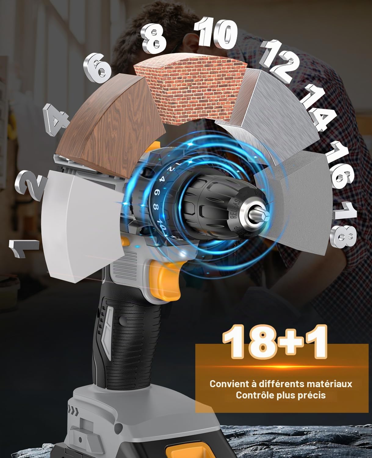 Perceuse Visseuse Sans Fil, LEEIKOO Visseuse Devisseuse Sans Fil 21V, Perceuse 42Nm avec 2 Batteries 2.0Ah, 18+1 Réglages de Couple, LED, 2 Vitesses, 14 Accessoires pour Projet de Bricolage, Gris