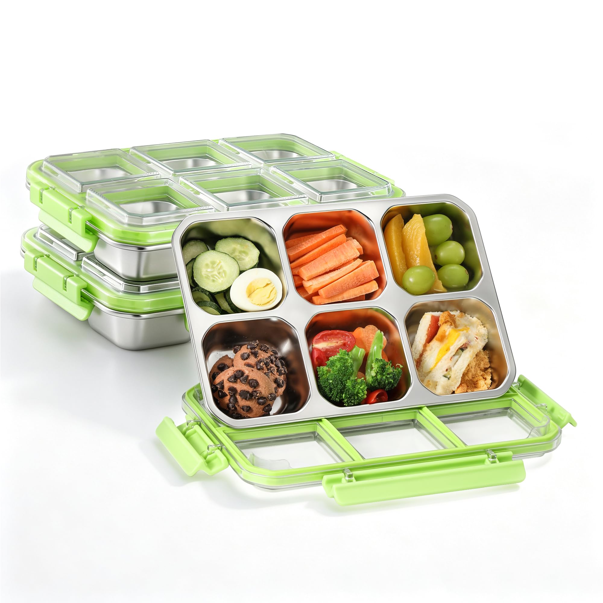 BEFOY 3 Pack Stainless Steel Snack Containers with Lid Lunchable | 600ml 6-compartment sn…