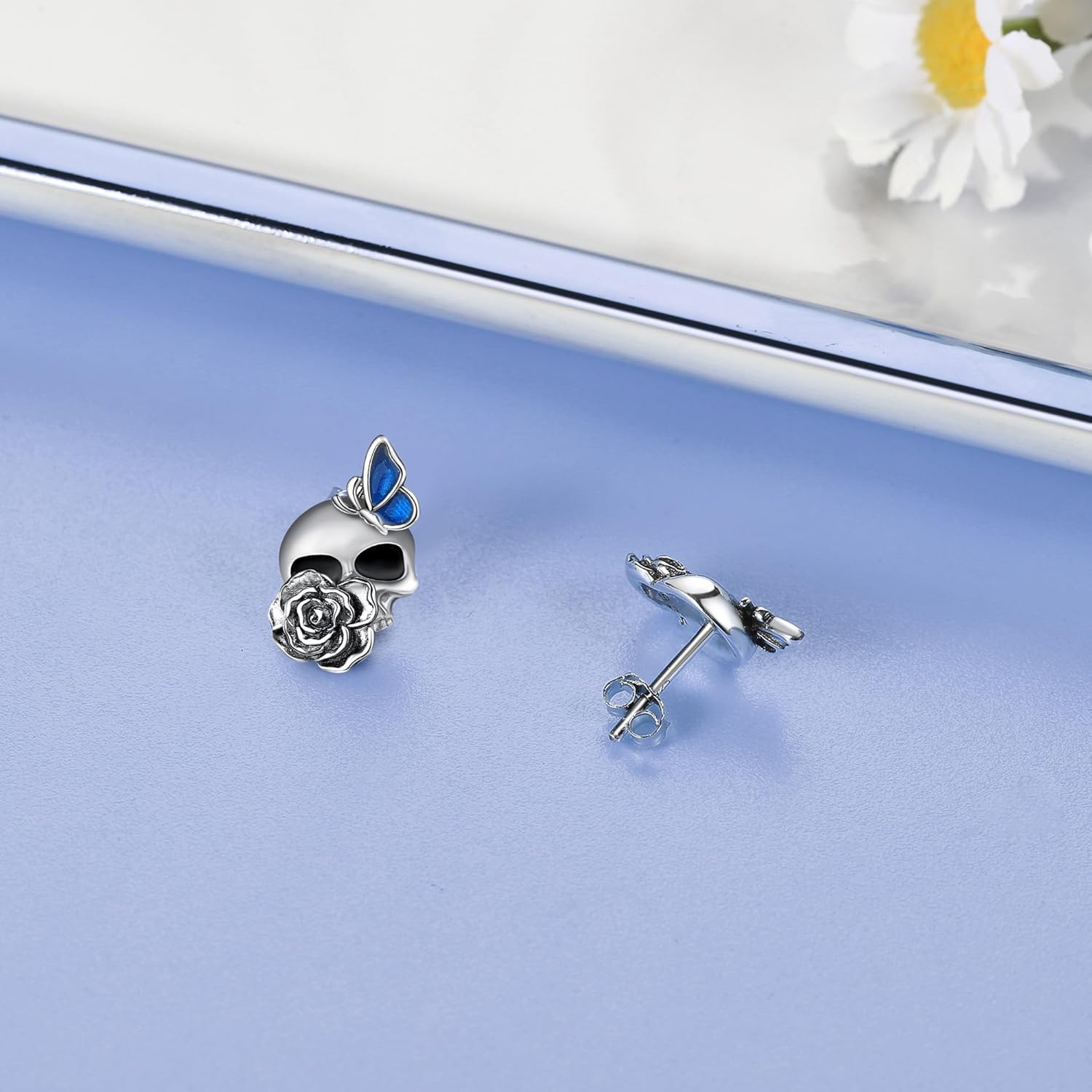 Raven/Viking/Satanic/Voodoo Doll/Bat/Skull/Anatomical Heart/Black Rose 925 Sterling Silver Gothic Earrings Goth Jewelry for Women Mom Halloween - Image 3