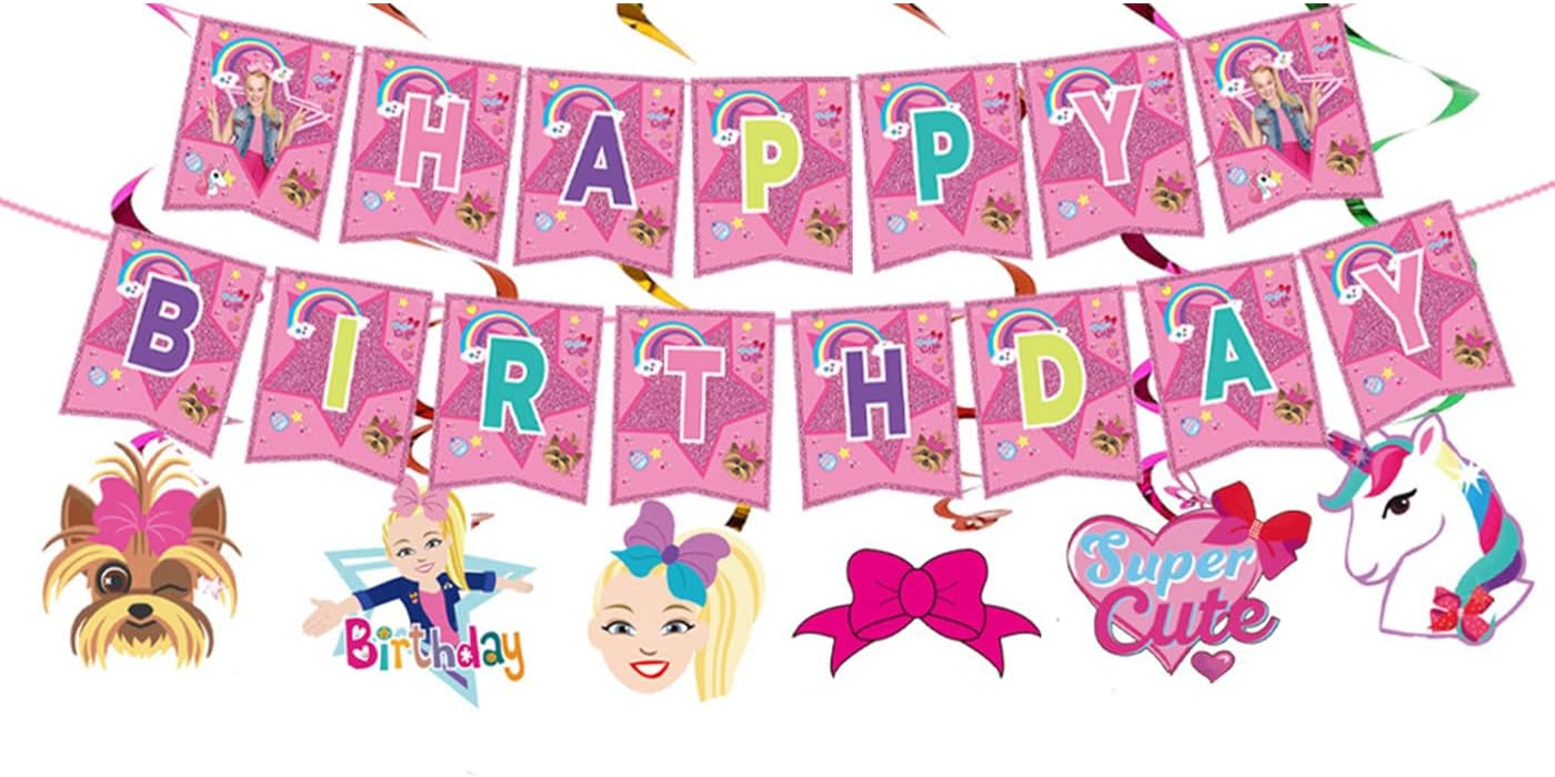 Jojo party supplies Pack Includes Jojo Banner Hanging Swirls kids baby show for Jojo party decoration