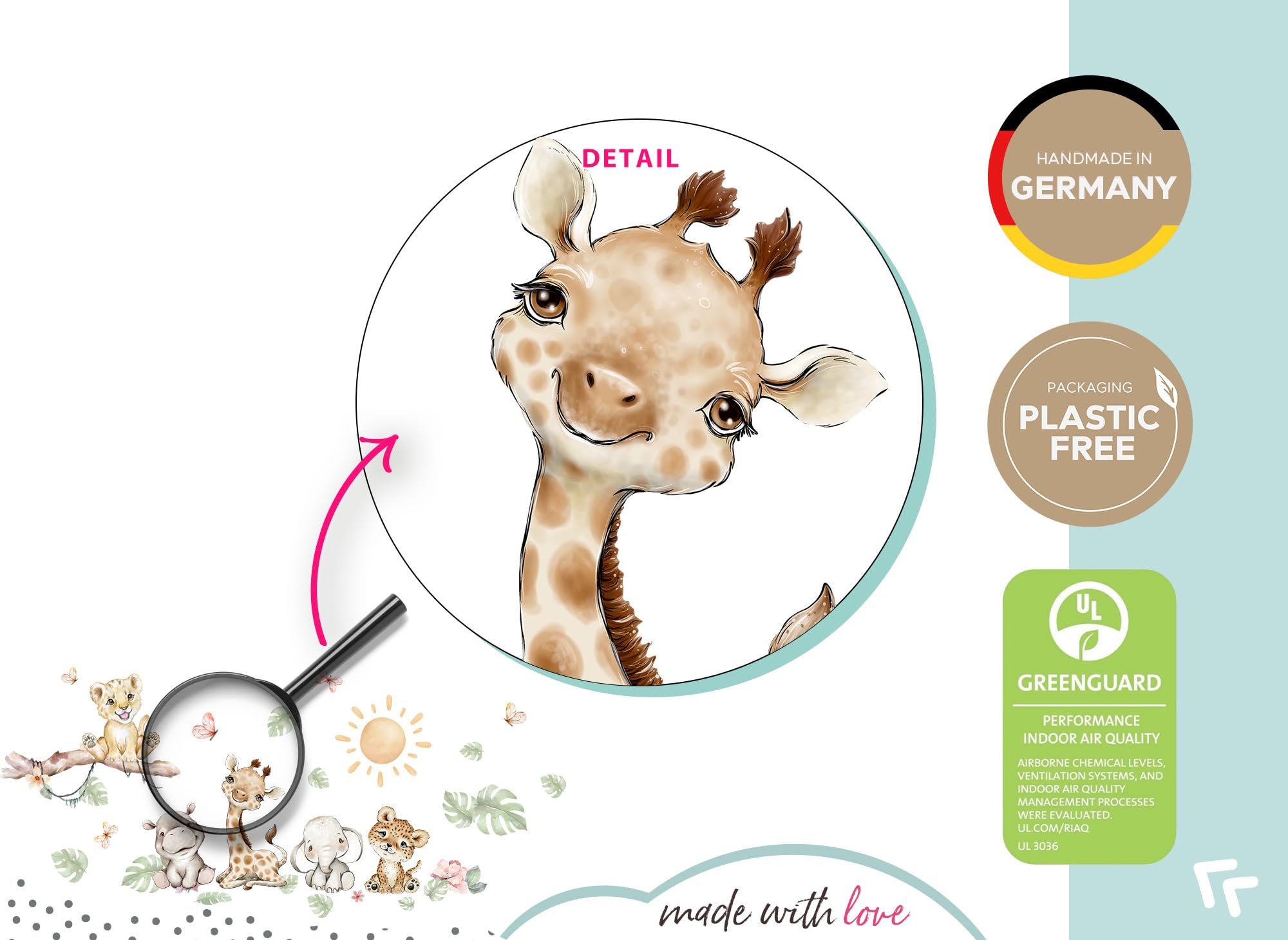 Little Deco Tatuaż ścienny zwierzęta safariowe żyrafa słoń DL5077 XL