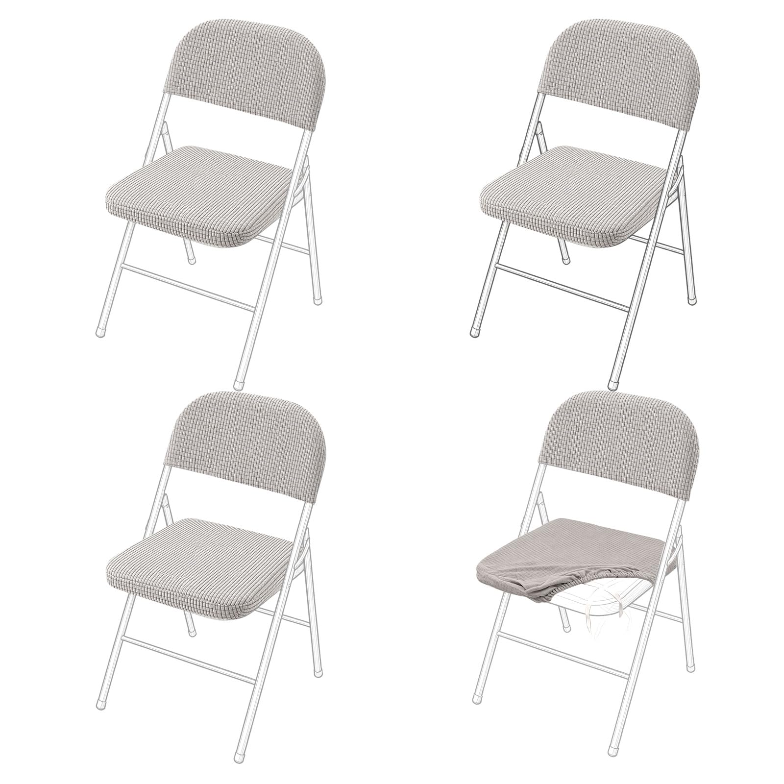Sueving Folding Chair Covers 4 Pack Folding Chair Seat Cover and Back Cover, Light Grey Stretch Dining Chairs Slipcovers for Home, Garden (Light Grey, 4pcs)