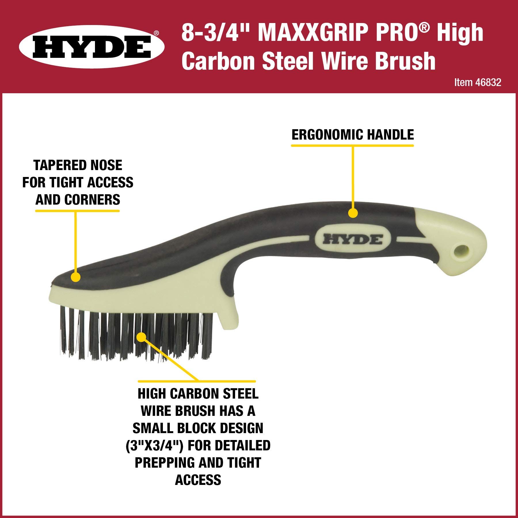 Hyde - 46833 HYDE 46832 High-Carbon Steel Wire Detail Brush, 8-3/4