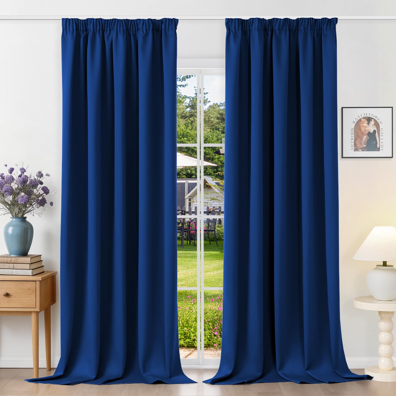 Runyéla Pencil Pleat Blackout Curtains for Bedroom Thermal Curtain 46 x 90 Inch Drop Living Room Kitchen 2 Panels Royal Blue