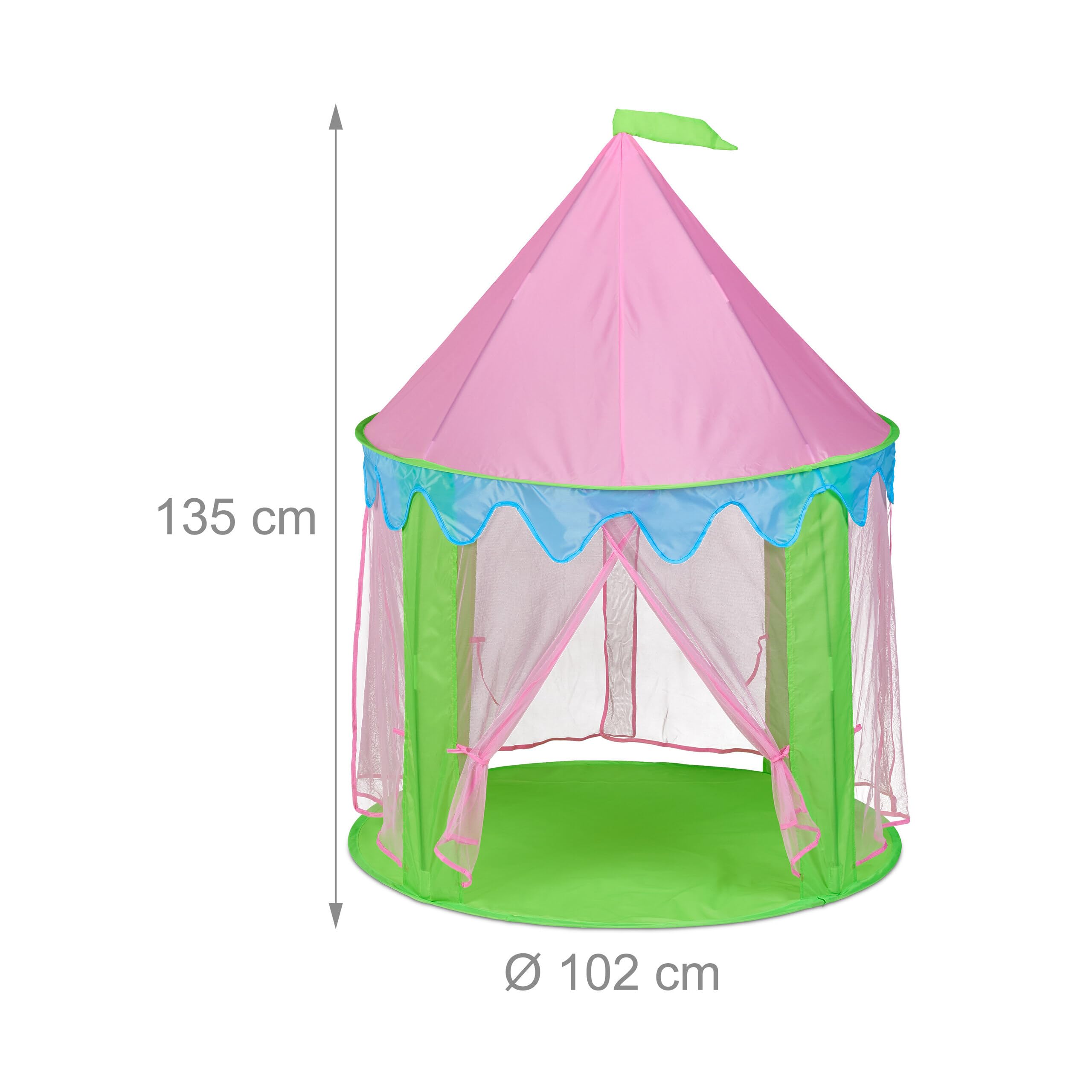 KORIMEFA Prinzessin Schloss Spielzelt Für Mädchen – Pop-Up Zelt, 119x104x129 Cm, Mit Matte & Fahnen (Rosa)