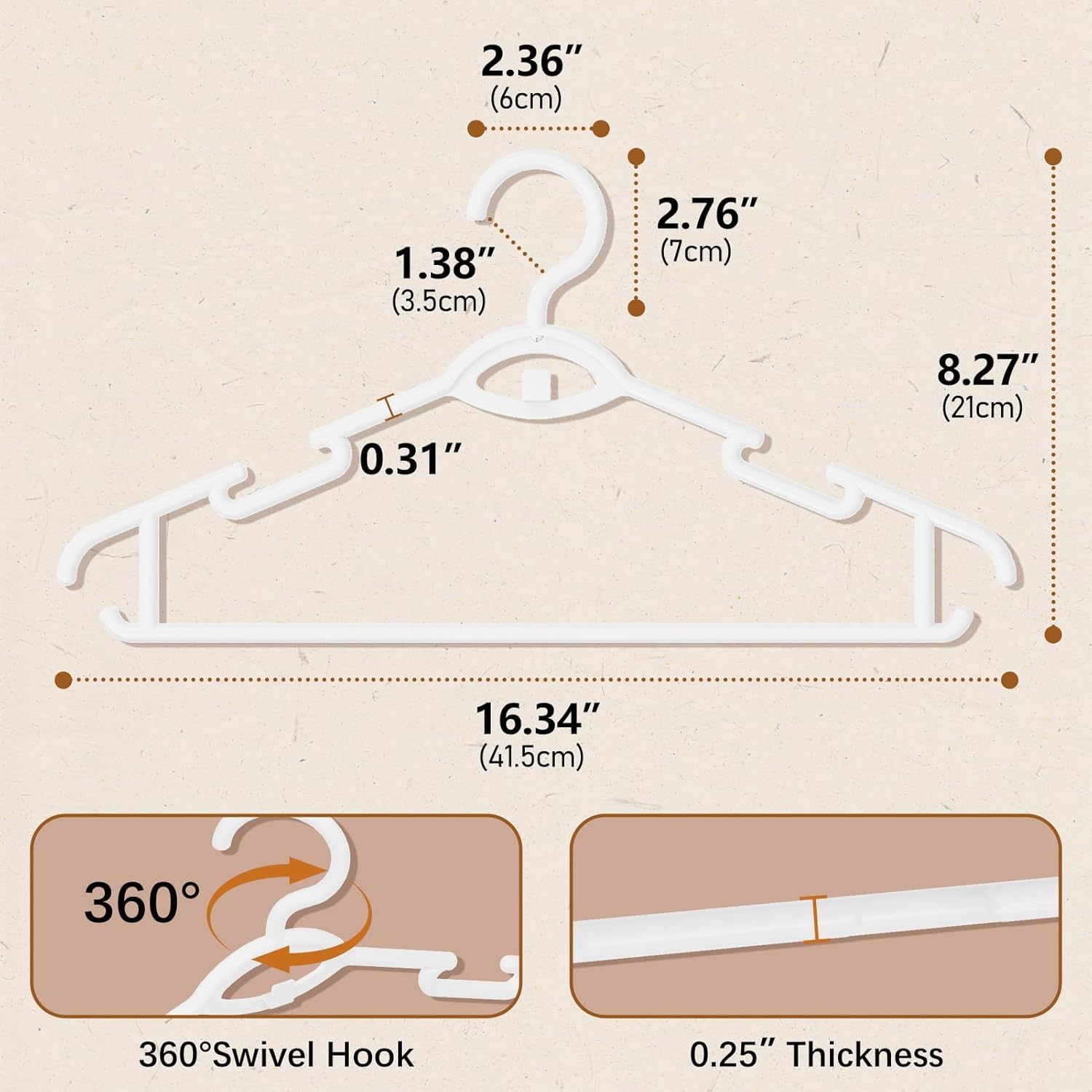 Heavy Duty Plastic Hangers 50 Pack, Stackable Space Saving, with 360° Swivel Hook, Non Slip Shoulder Grooves, for Suits, Shirts, Coats, Durable & Strong Closet Organizers, White