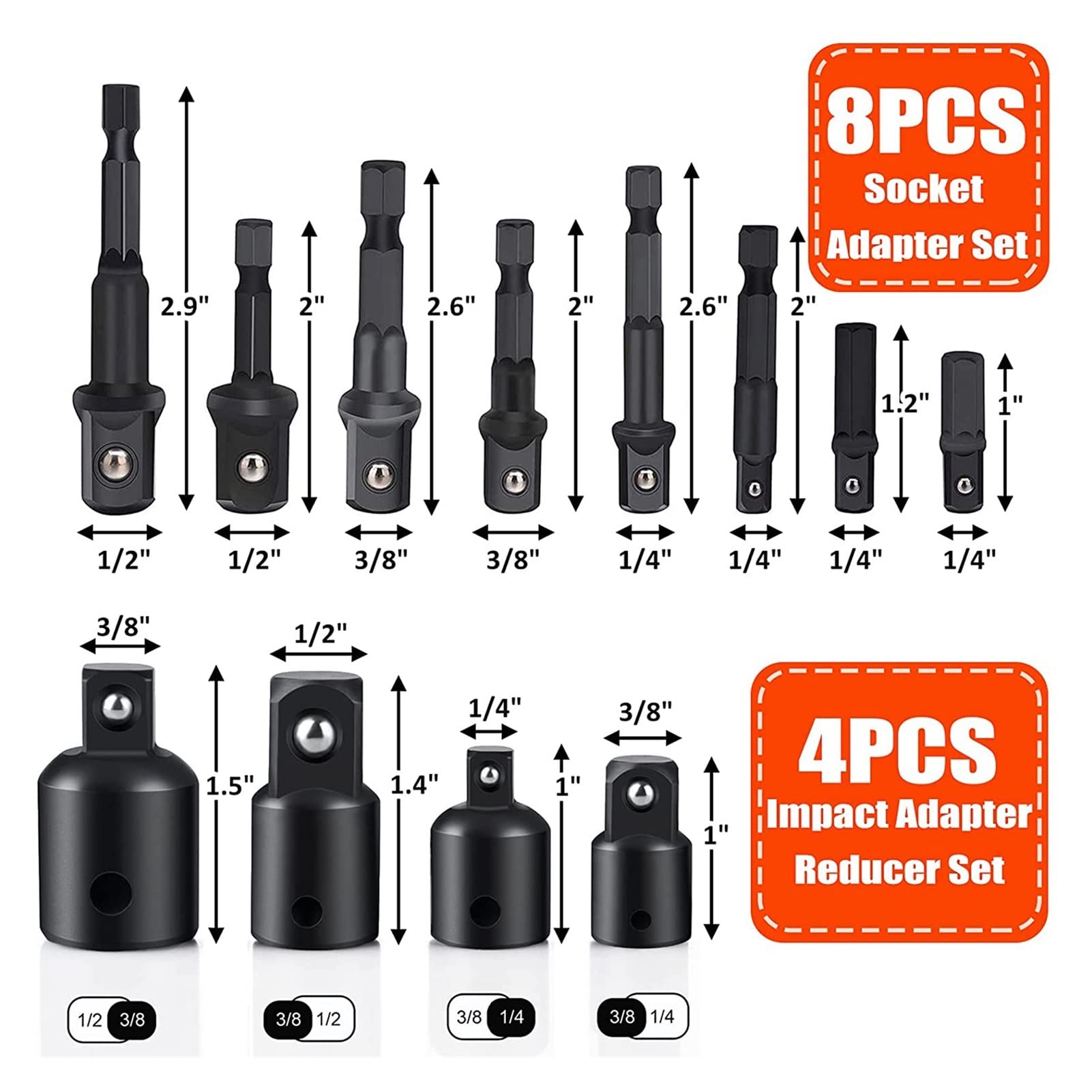 Zestaw adapterów tulei uderzeniowej, Zestaw adapterów do wiertarki, gniazd wiertarskich, bitów kątowych 105° i reduktorów(20pcs)