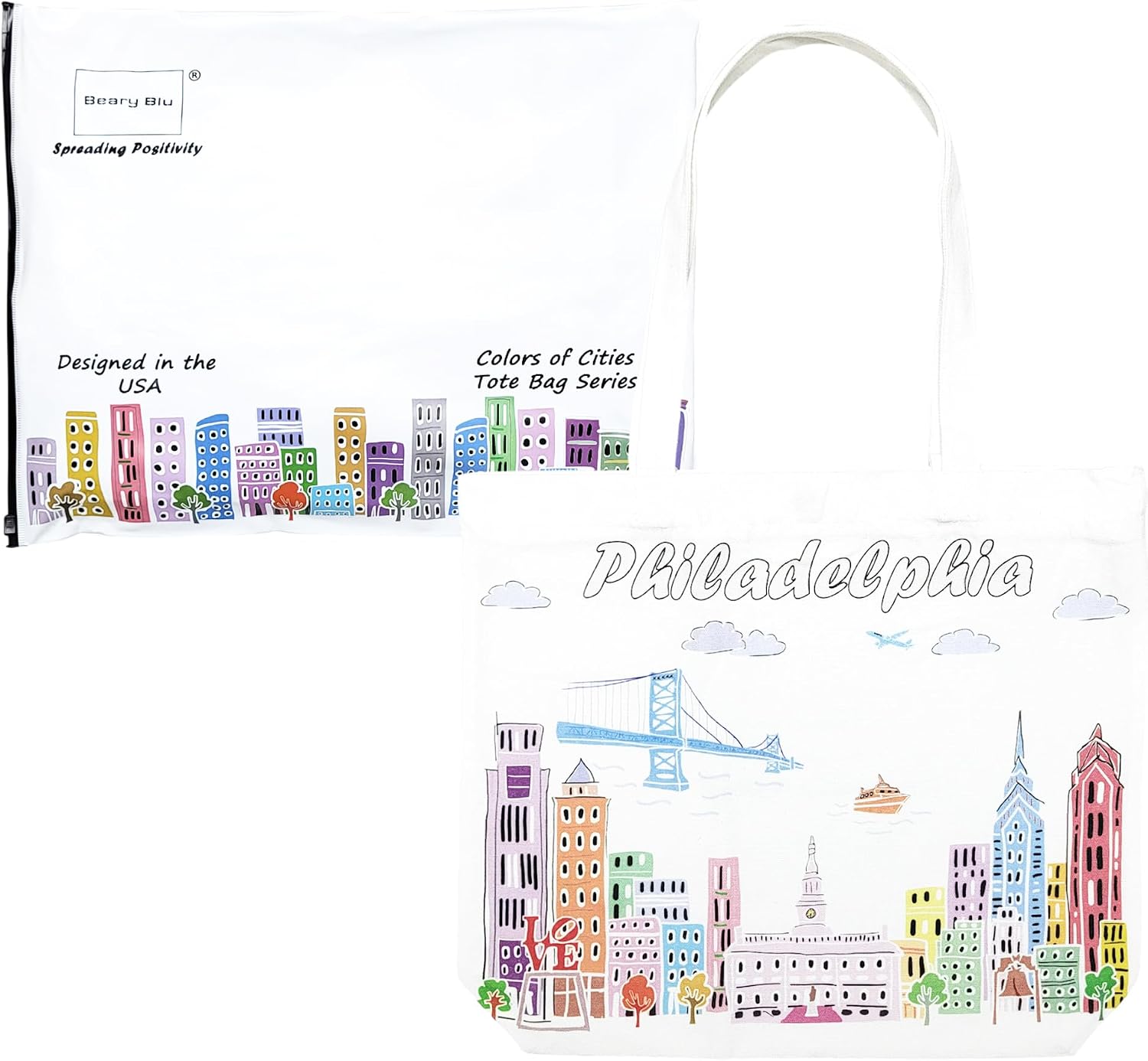City Themed Artwork Tote Bag with Zipper Series- Designed in the USA, 17"x14", Souvenir & Gift