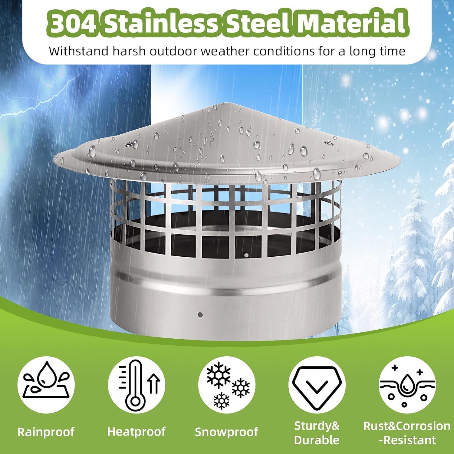 8 Inch Cone Top Chimney Cap with Screen,8" Round Roof Rain Chimney Cover Fireplace Wood Stove Pipe Rain Cap Fireplace Exhaust Roof Vent Cover Guard-304 Stainless Steel,Maximize Airflow Better Vent