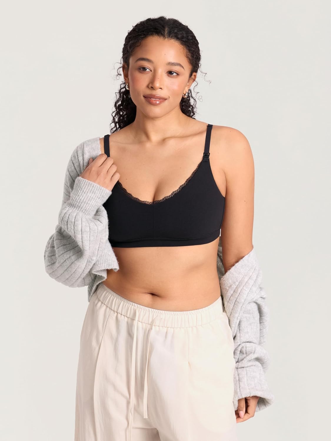 MOMANDA Lace Cotton Nursing Sleep Bras for Breastfeeding Ultra Soft Cute Maternity Bralettes with Pads