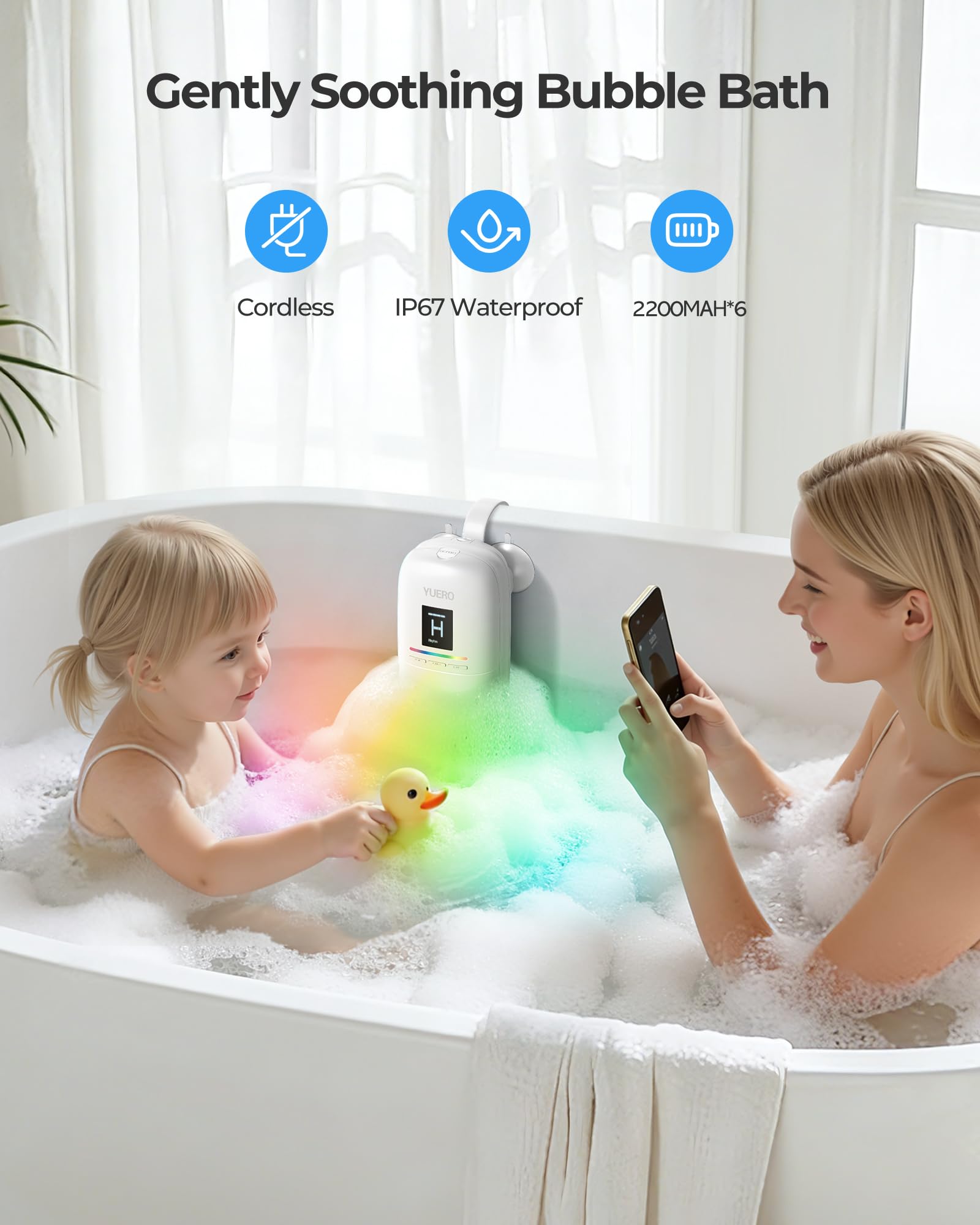 Jets de bain pour baignoire, jet de bain ou mode bulle, accessoires de baignoire portables étanches sans fil avec 3 niveaux de vitesse réglables, jets de baignoire pour spa à domicile, massage