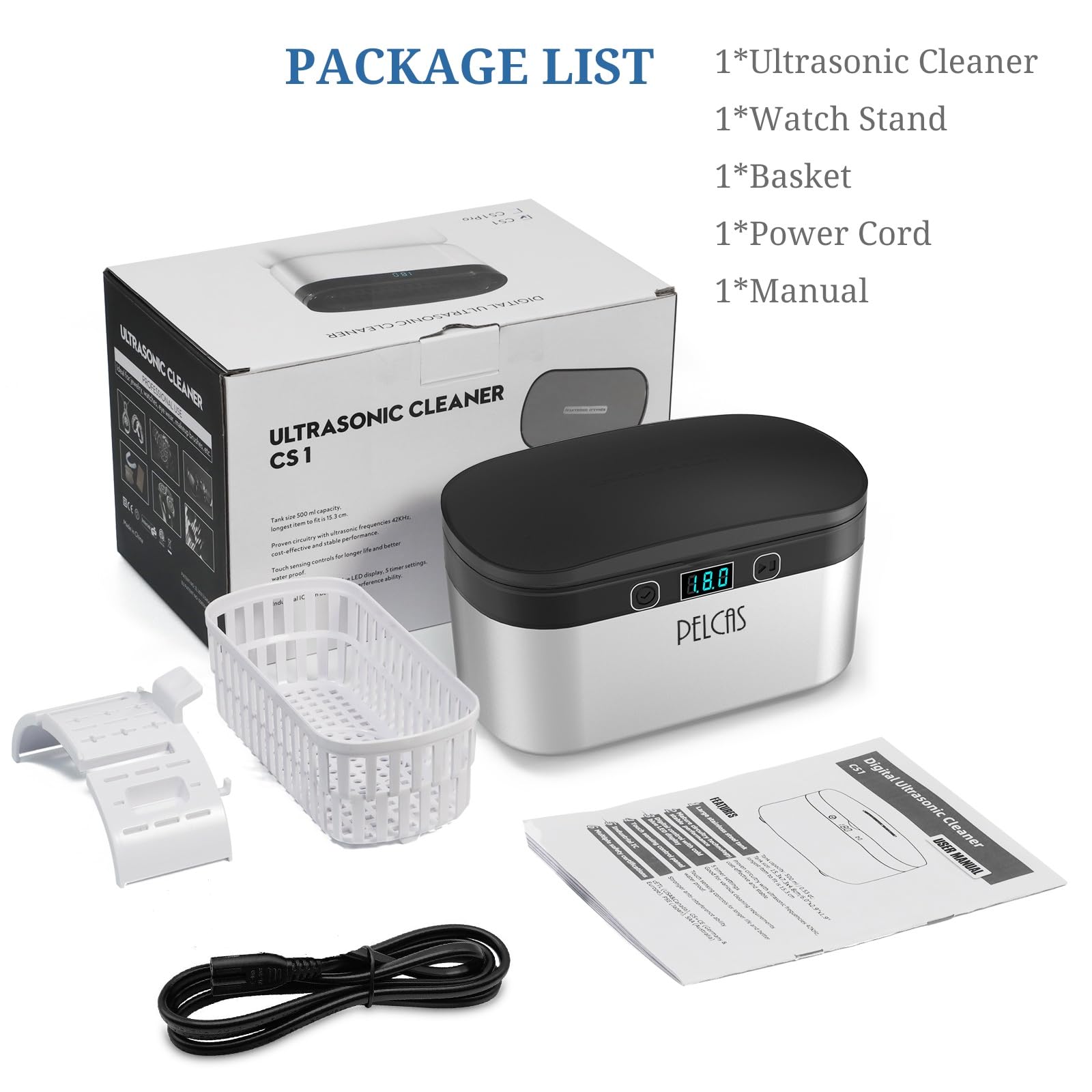 PELCAS Limpiador Ultrasonidos 45KHz 500ml Limpiador Ultrasónico Actualizado 38W Ultrasonidos Limpieza con Pantalla Táctil con 5 Modos de Temporizador para Joyería Dentaduras Postizas Gafas Relojes