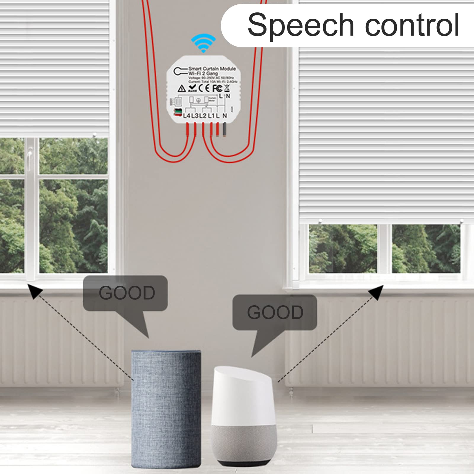 Módulo de interruptor de cortina inteligente Módulo de abridor de cortina de 2 vías Aplicación Control remoto Temporización para electrodomésticos inteligentes 90-250V