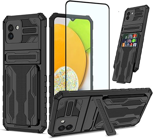 Funda para teléfono Galaxy A04e, Samsung A04e SM-A042F Funda tipo cartera con protector de pantalla, tarjetero con soporte integrado a prueba de
