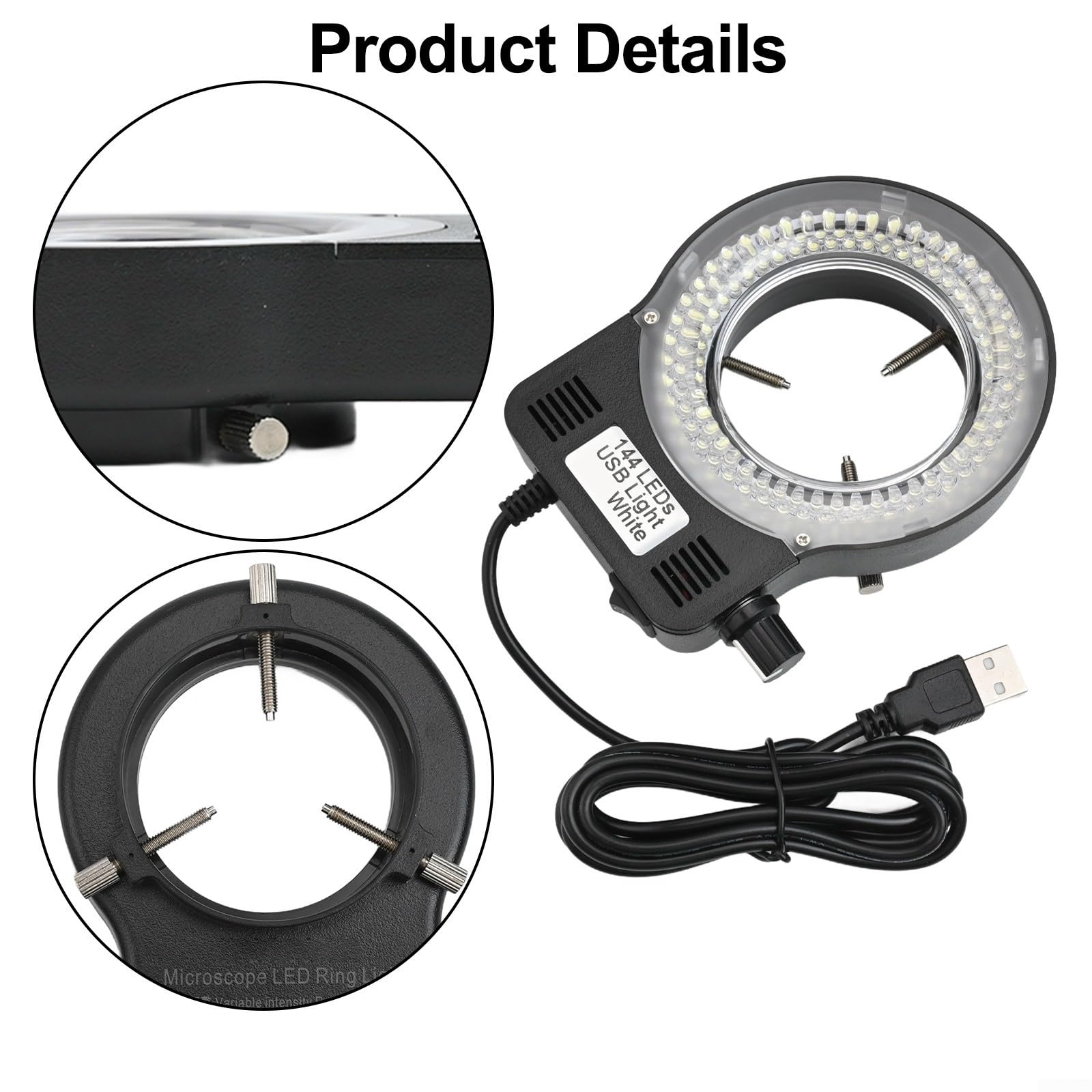 Luce ad anello per microscopio USB regolabile con 72/144 LED che fornisce un'illuminazione costante per strumenti ottici (144LED)