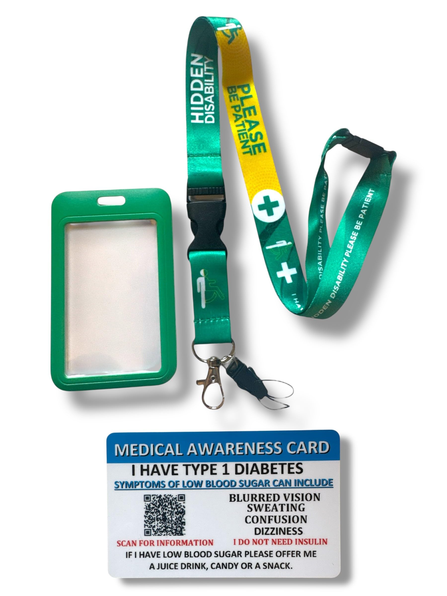 Hidden Disability Lanyard with Enclosed Hidden Disability Card Holder & Disability Awareness Card (Type 1 Diabetes)