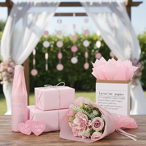 Miniatura 5 de 500 hojas de papel de seda rosa para bolsas de regalo de 20 x 14 pulgadas, papel de seda a granel para manualidades, bodas, cumpleaños, decoración