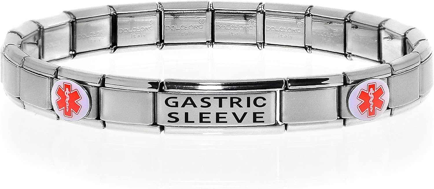Dolceoro Medical Alert ID Bracelet for on Weight & Blood Sugar control – HYPOGLYCEMIA, T1 Diabetes, with Customize Fitting - Stretchable Italian Modular Charm Link - Stainless Steel, Unisex