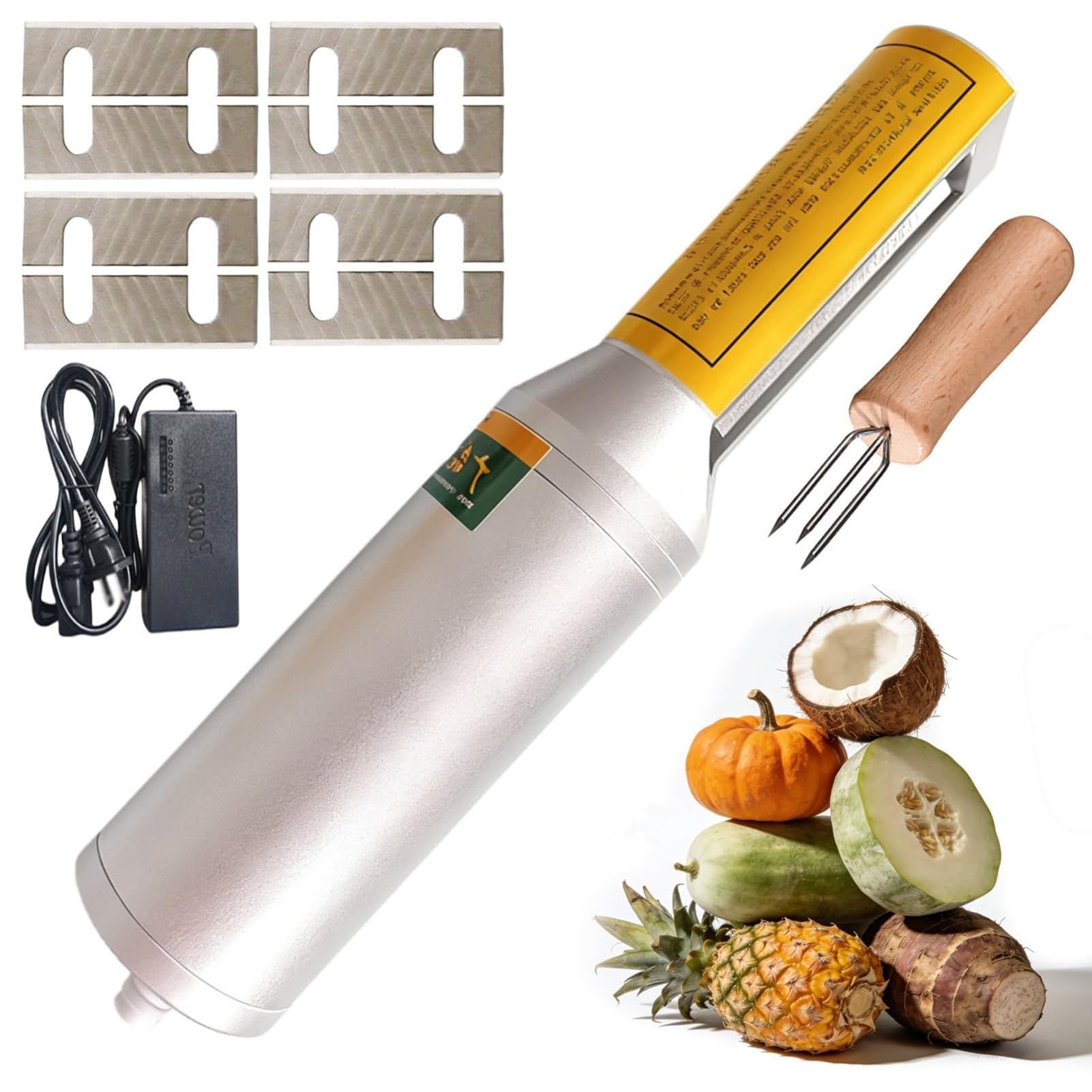 Mini peladora de caña de azúcar, peladora eléctrica portátil de caña de azúcar, herramienta de raspado comercial con tenedor auxiliar y 8 cuchillas reemplazables, para garra de invierno de coco y