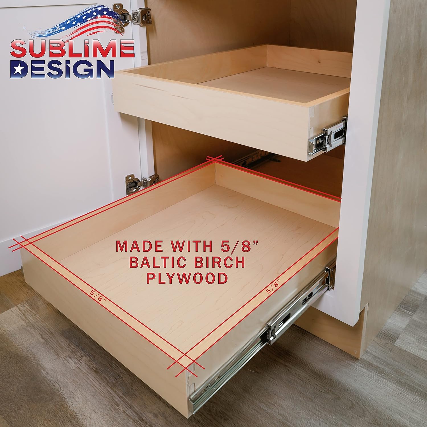 Design Sublime – Vassoio Estraibile In Betulla Baltica Per Armadi E Cucine – Larghezza 61 Cm, Portata 36 Kg, Guide Regolabili - 2