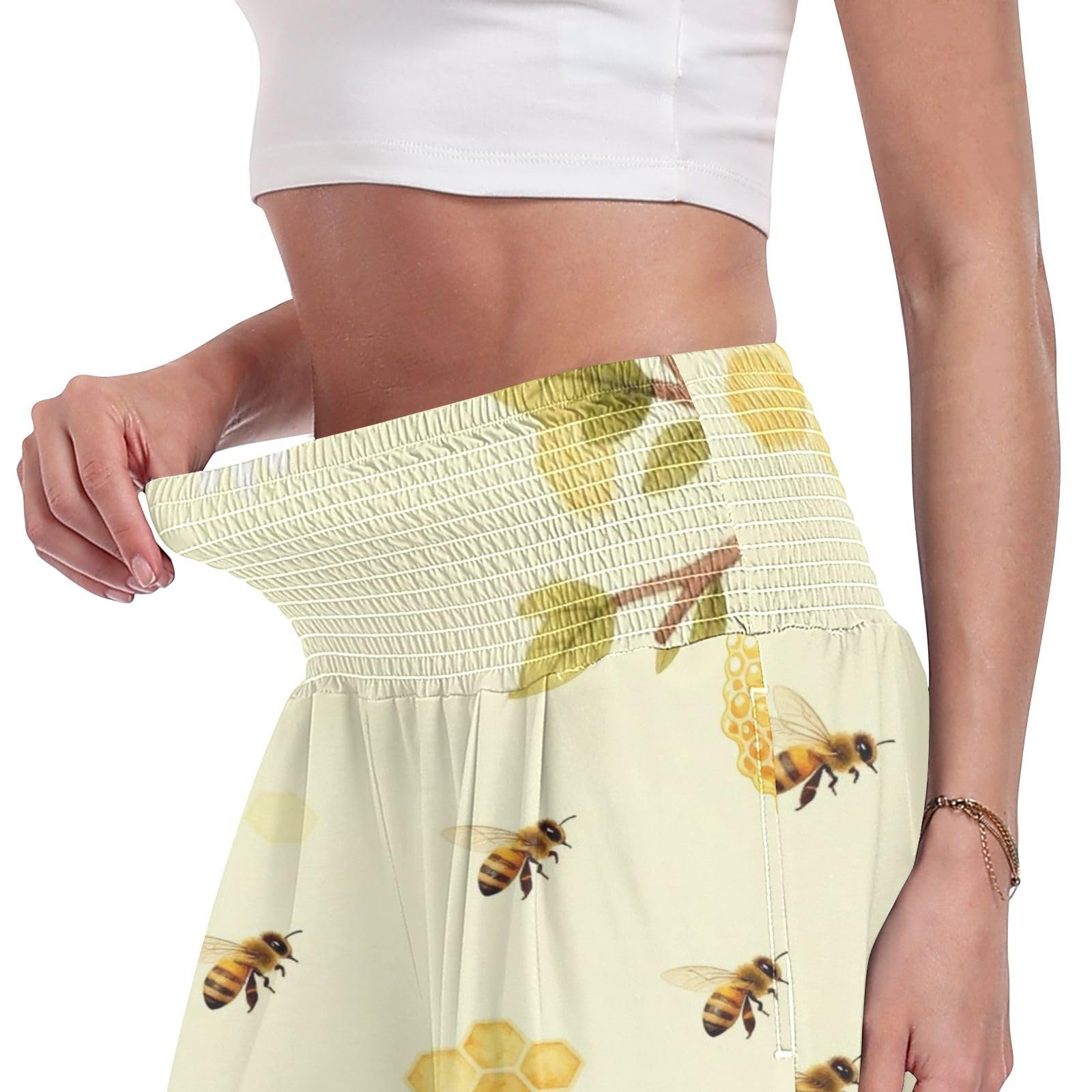 Watercolor Beehive - Pantalones de pierna ancha para mujer, ligeros, con tacto modal
