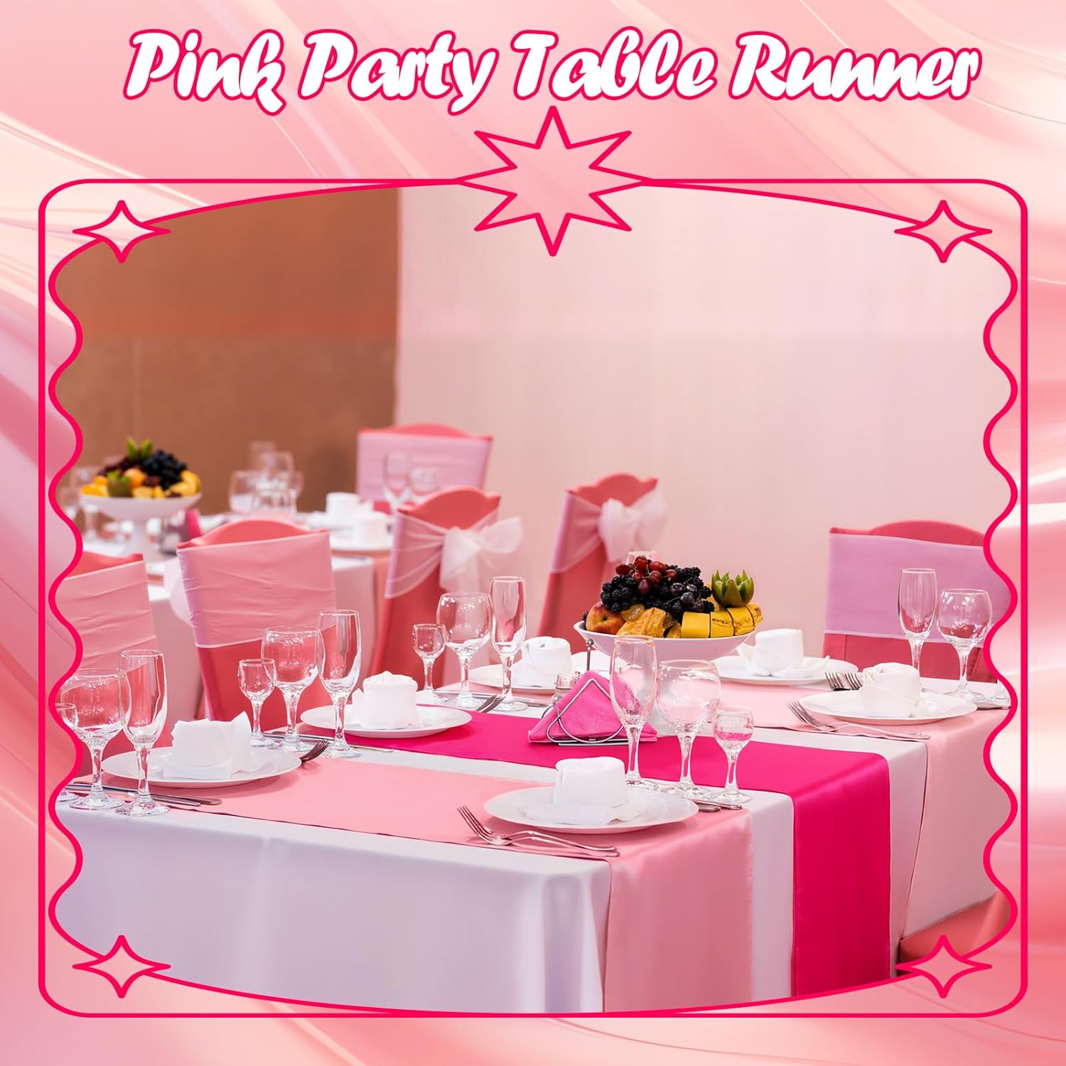 12 Pcs Pink Satin Table Runner Wedding Party Decorations 108" Long Table Party Supply for Sunset Thanksgiving Bridal Wedding Bachelorette Decor