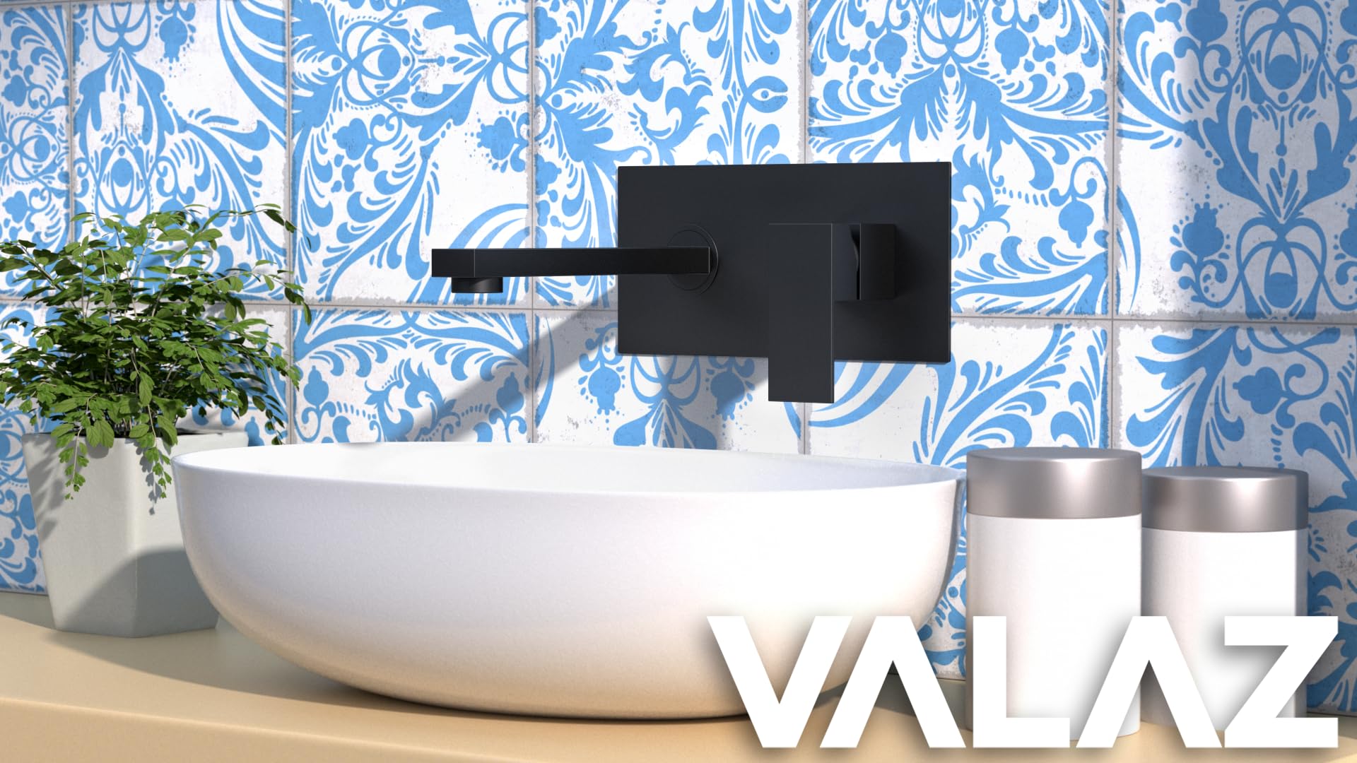 VALAZ Grifo Lavabo Negro Mate Empotrado Serie Tajo | Grifo Lavabo Monomando, Mezclador Agua Fría y Caliente, Ahorro de Agua | Instalación Fácil y Rápida | Latón, Inoxidable