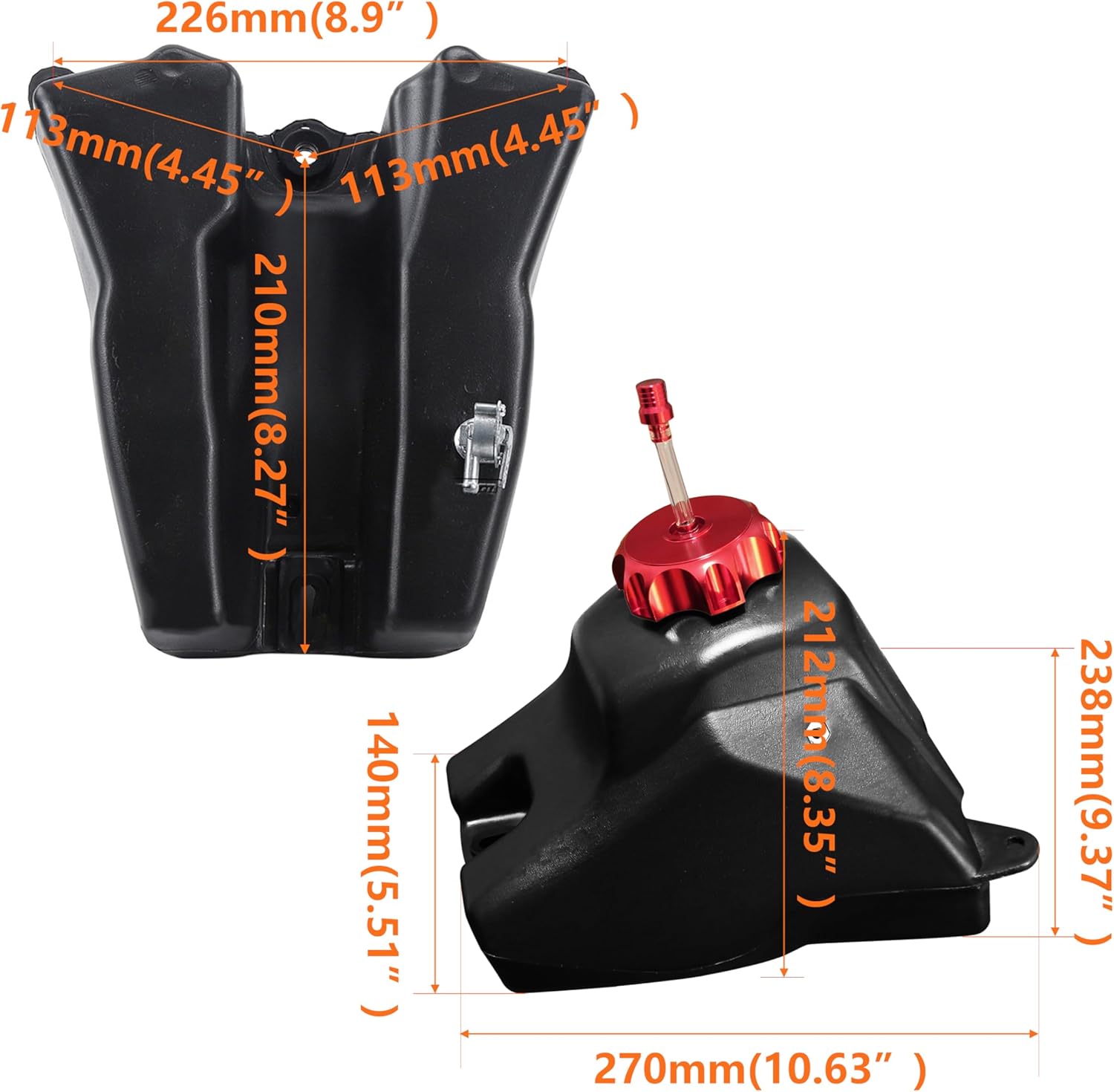 Dirt Bike Gas Tank 3.5L with Aluminum Gas Cap, Fuel Filter, Petcock, for Honda CRF50, Kayo TS90, Pitster Pro XJR110, SSR 70cc, SSR 110, SSR 125 and 50cc-125cc Chinese Pit Bike Parts (Red Cap)