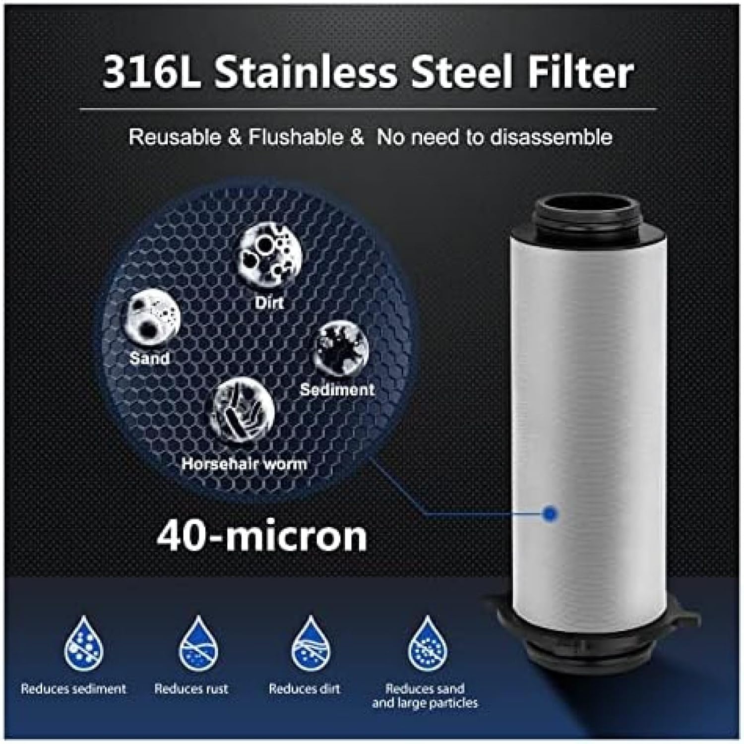 Water Filter System, Pre Filter Whole House Spin Down Sediment Water Filter Central Prefilter Purifier System Backwash Stainless Steel Mesh,Friendly32