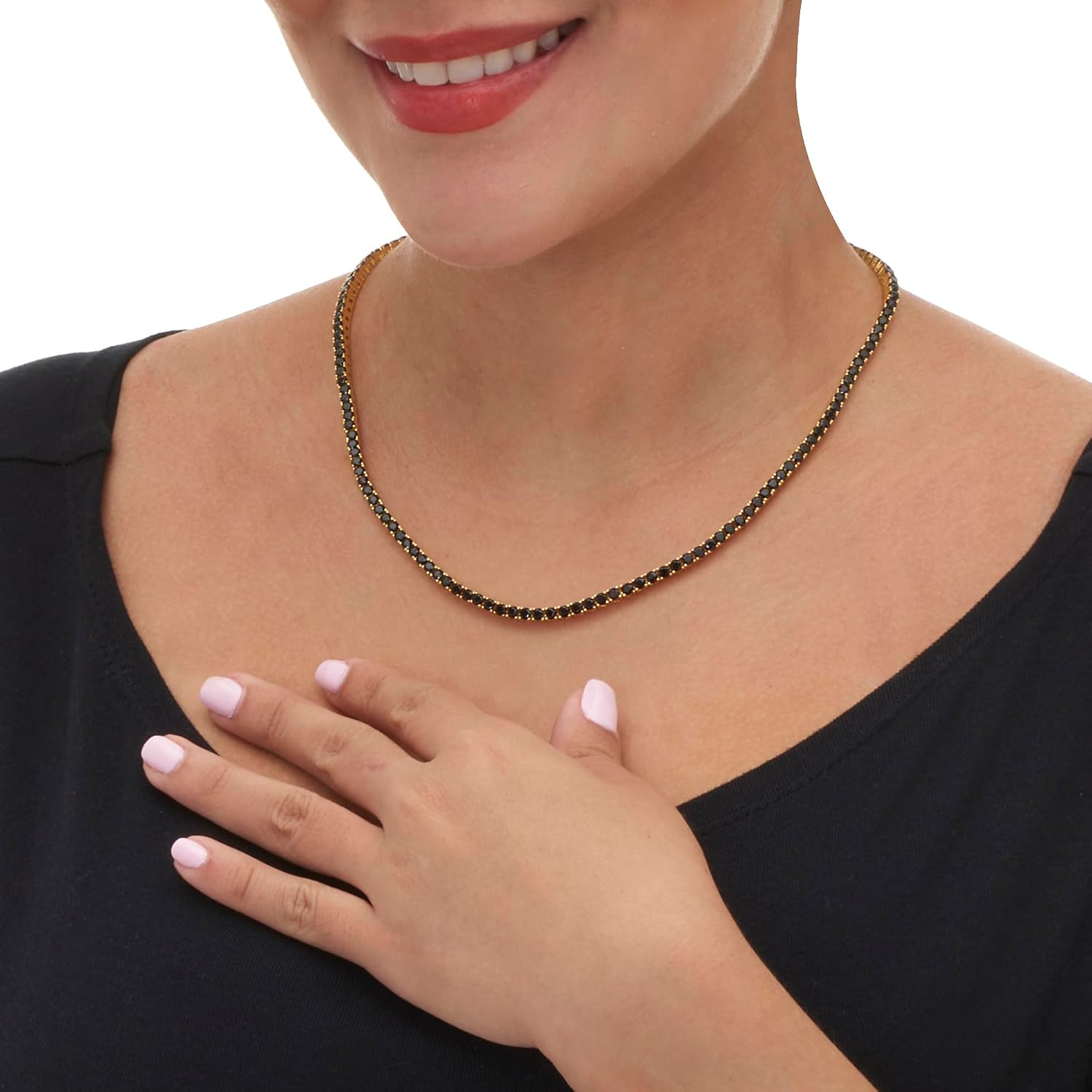 Palm Beach Jewelry Round Black Cubic Zirconia 14k Yellow Gold-Plated Tennis Necklace 18-inch