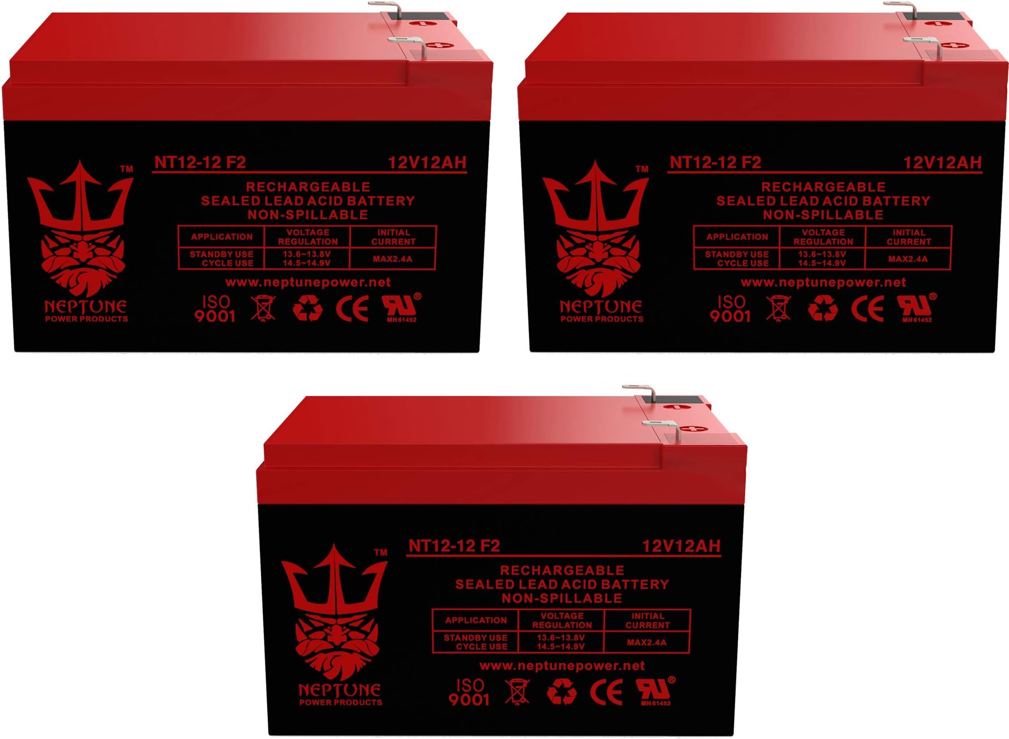 Neptune Brand 12V 12Ah Replacement SLA Battery for MotoTec 36V Electric Pocket Electric Scooter Battery - 3 Pack