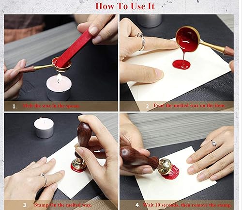 Miniatura 2 de Kit de sellos de cera con monograma de corazón, mango de palisandro, cabeza de cobre, ideal para invitaciones de boda, envoltura de regalos, adornos