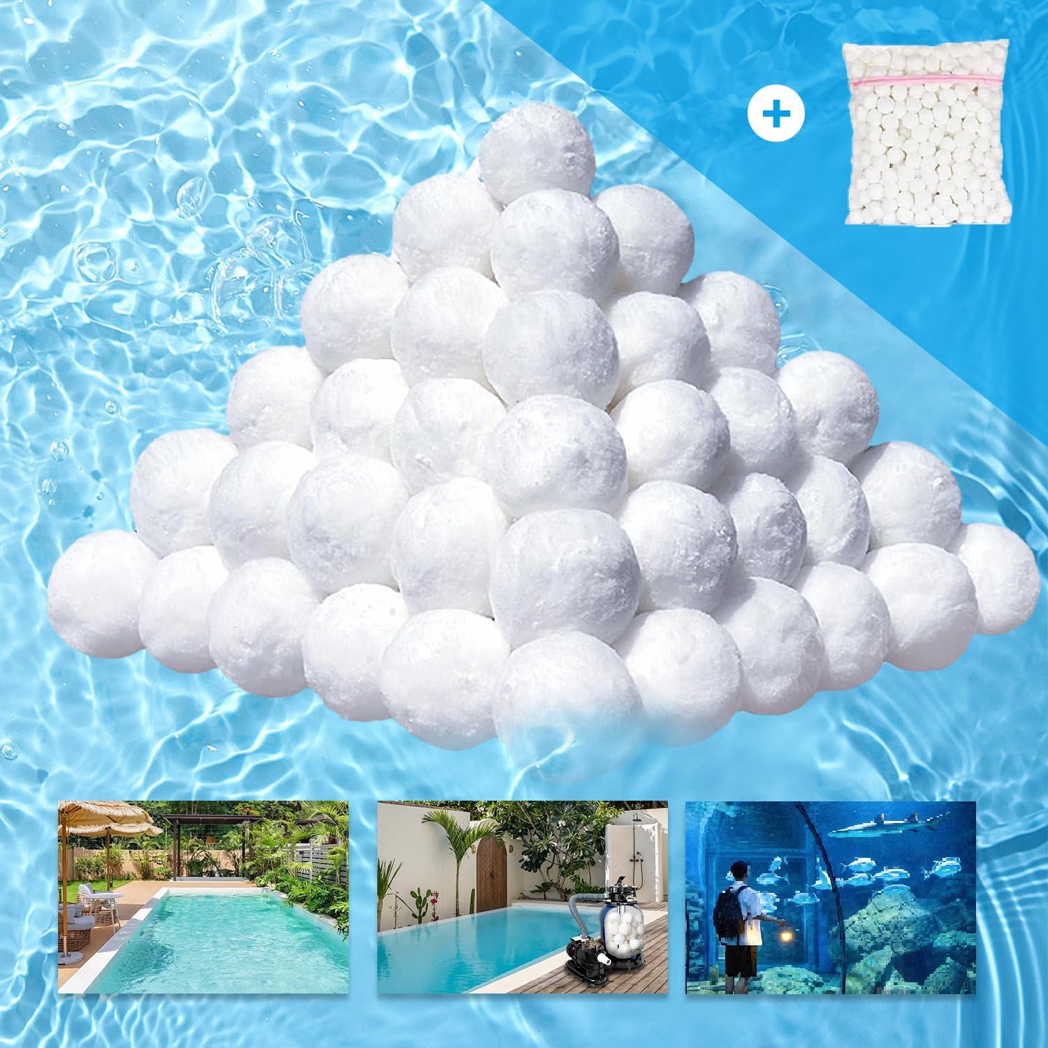 5 Lbs Pool Filter Balls for Sand Filter, Reusable Eco-Friendly Pool Filter Balls (Equals 155 lbs Pool Filter Sand) with Wash Bag, Filter Balls for Swimming Pools, for Aquarium Tank & Filter Pumps