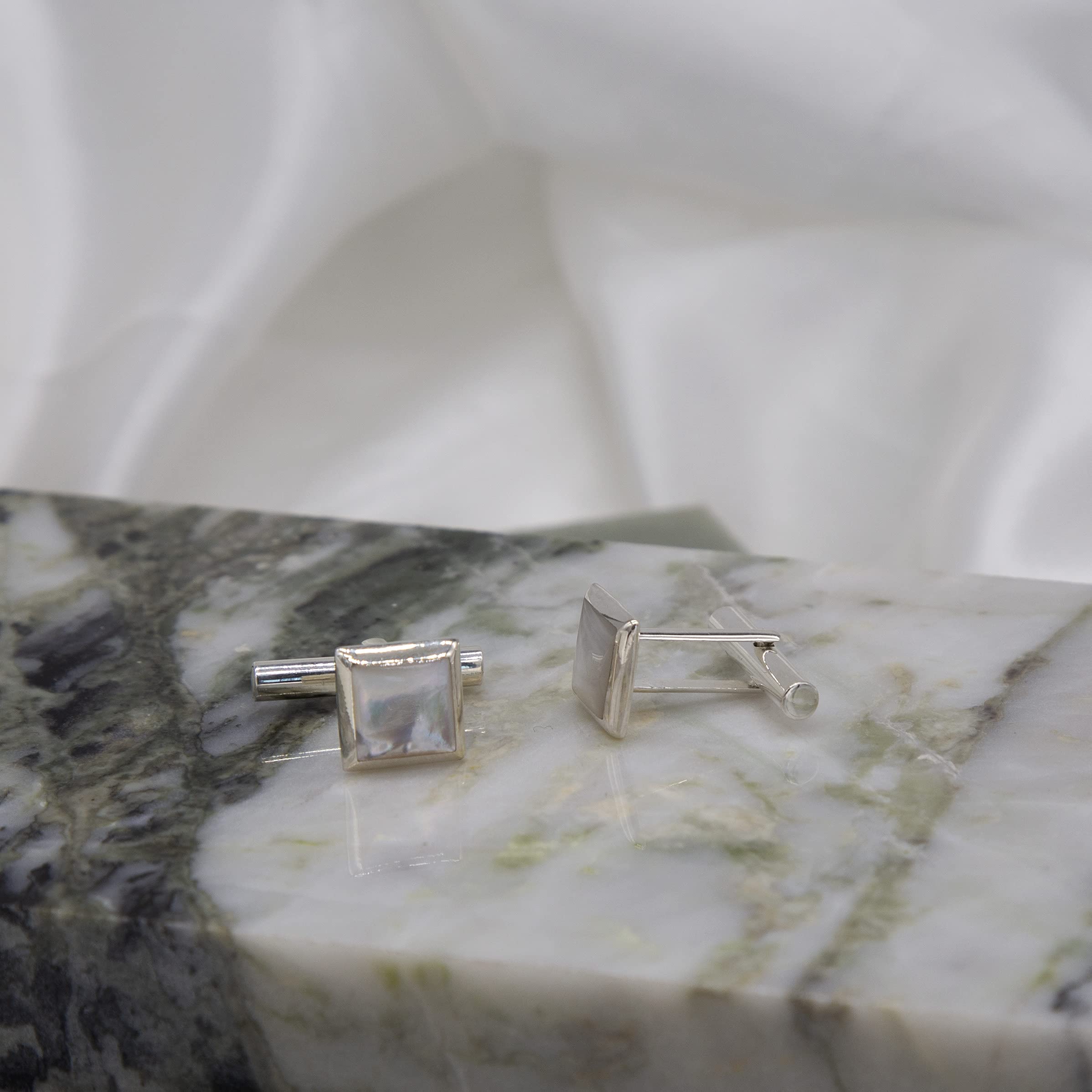 Tuscany Silver Gemelli in argento sterling per uomo con madreperla quadrata 12mm x 12mm