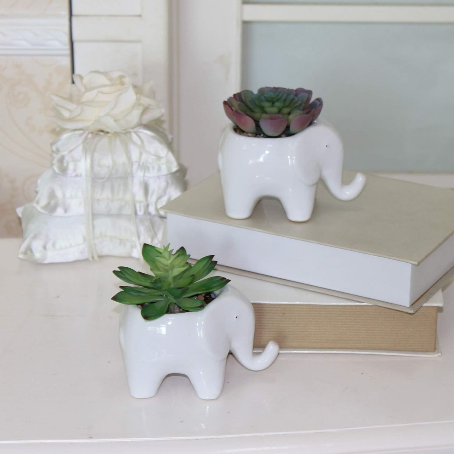 Flora Bunda Juego De 2 Acetas De Elefante De Ceráica Con Diseño De