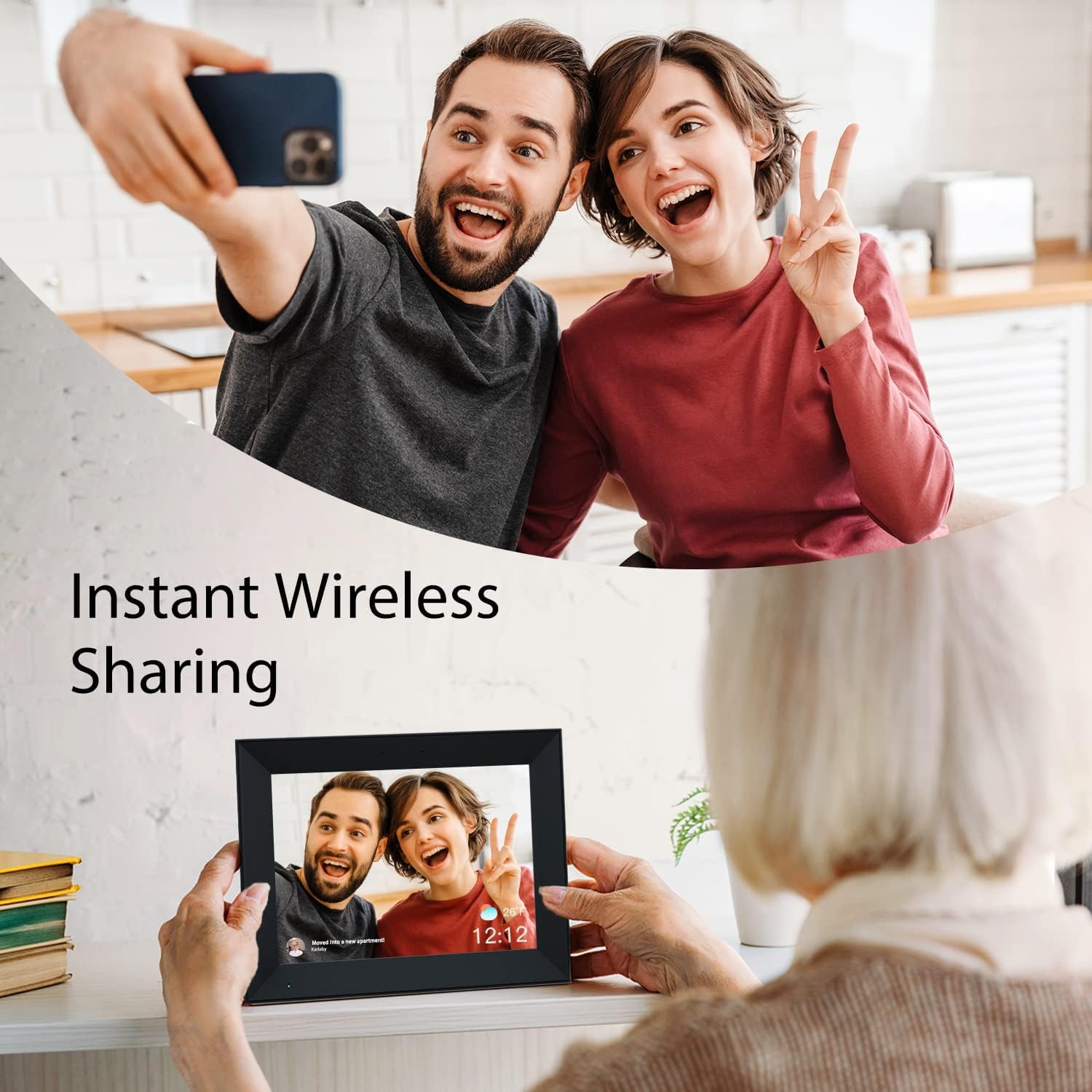 Marcos Fotos Digital WiFi de 10,1 Pulgadas, Visualización Táctil IPS HD 1280×800, Memoria 32GB, Rotación Automática, Fácil Configuración para Compartir Fotos y Vídeos