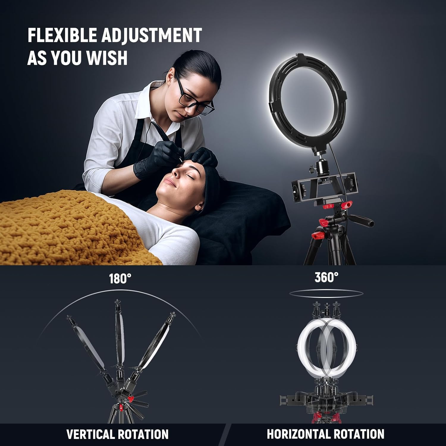 NEEWER Basics 8" Selfie Ring Light with Tripod Stand/2 Phone Holders Compatible with iPhone/3 Cold Shoes/Remote, LED Ringlight Lighting for YouTube TikTok Vlog Video Recording Makeup Streaming, R08