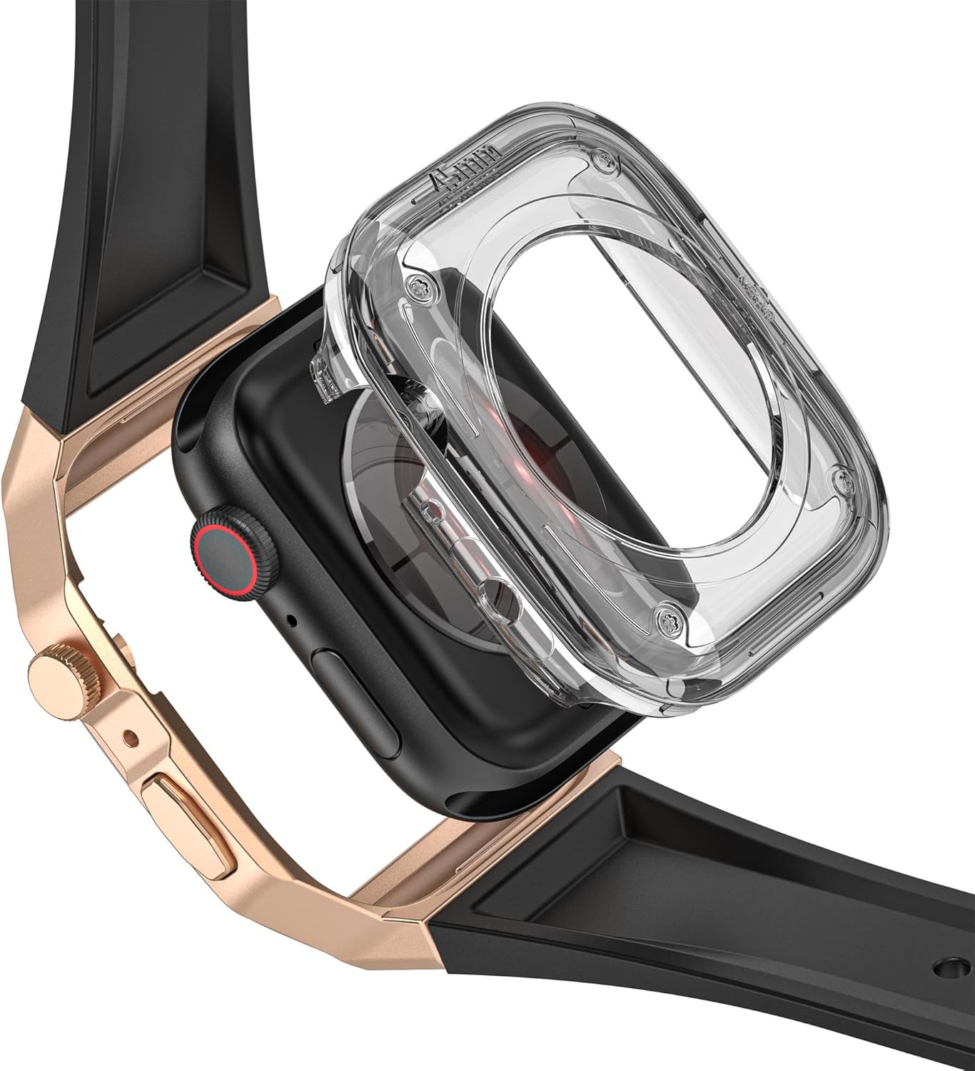 VeveXiao Rugged Case with Band Compatible with Apple Watch bands 45mm 44mm Metal Protective Cover Case with Silicone Strap Shockproof Bumper for iWatch Series 9 8 7 6 5 4 SE Mens Womens Strap