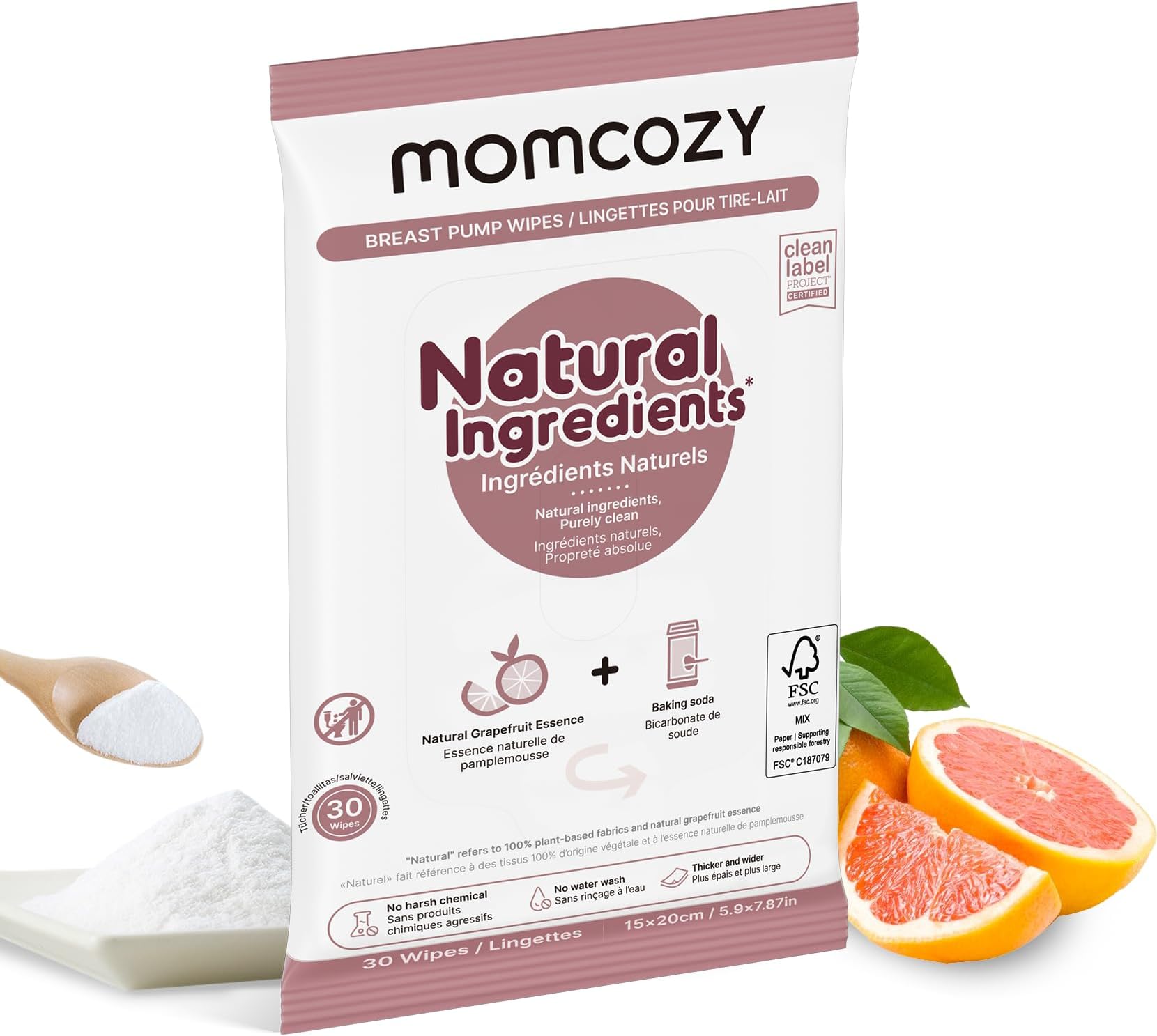 Natural Breast Pump Wipes for Parts Cleaning On-The-go, 30 Count, Flash Clean & Resealable
